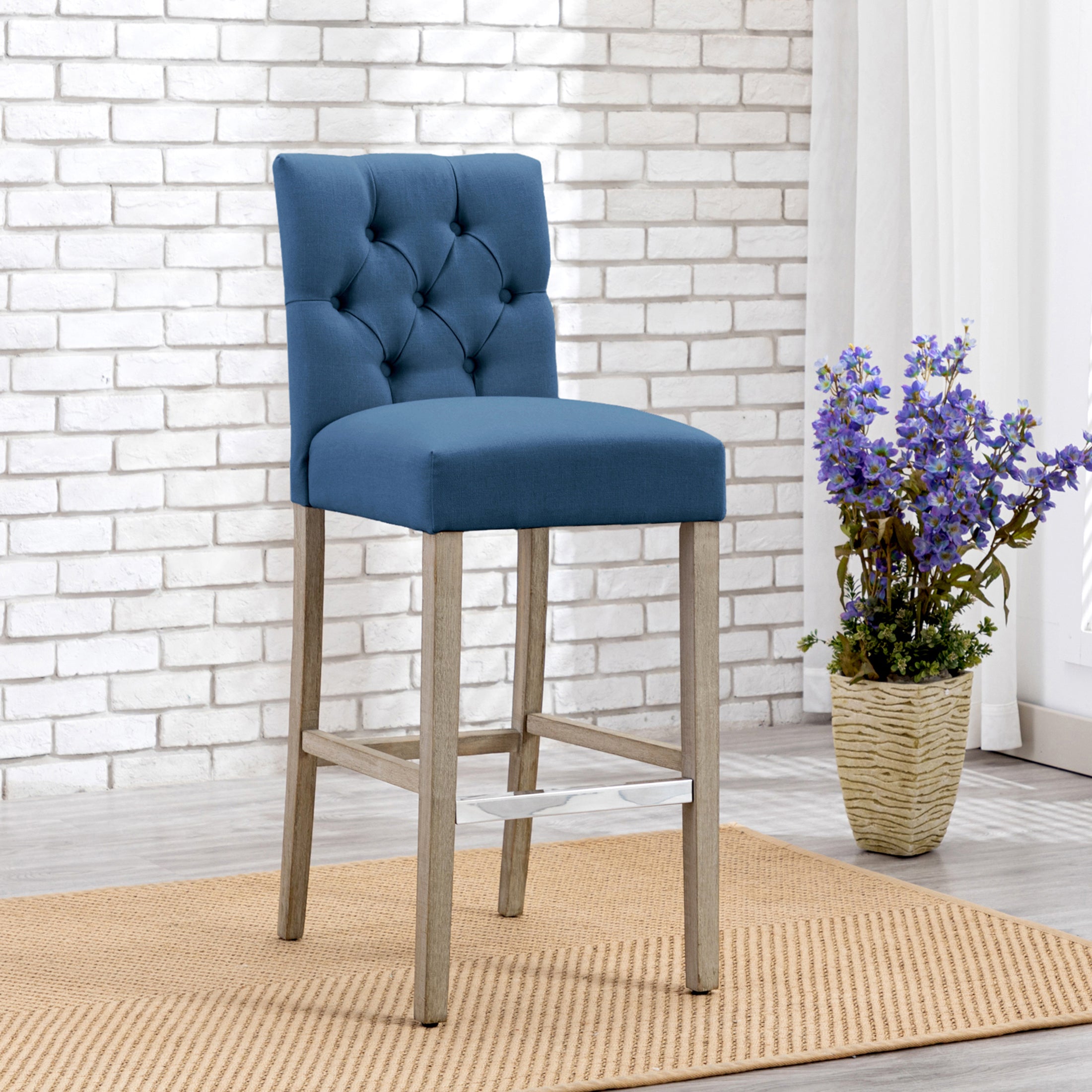Bellmount 29" Linen Fabric Tufted Bar Stool,Antique Gray