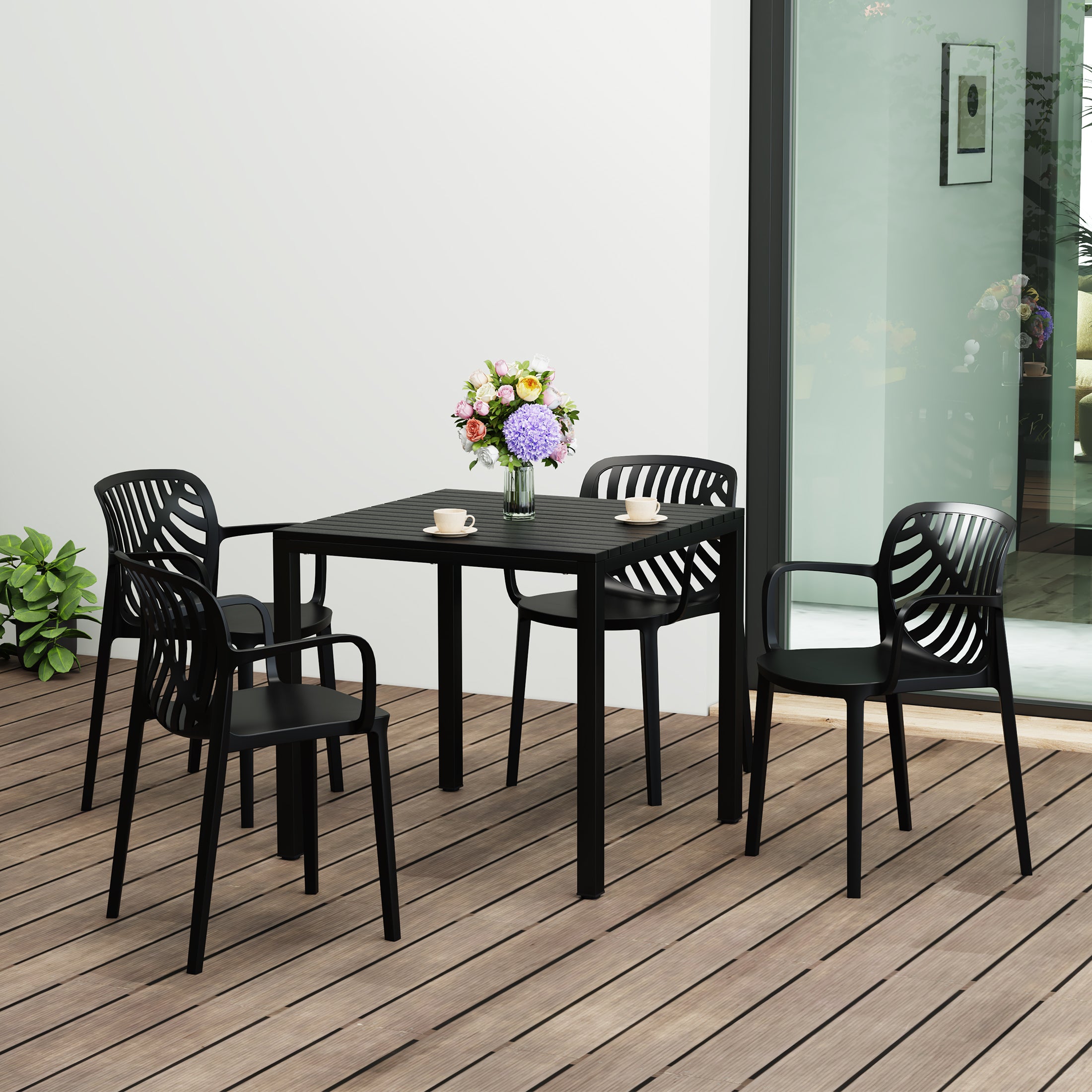 Sunshine 5-Piece Outdoor Square Dining Table Patio Set with Stackable