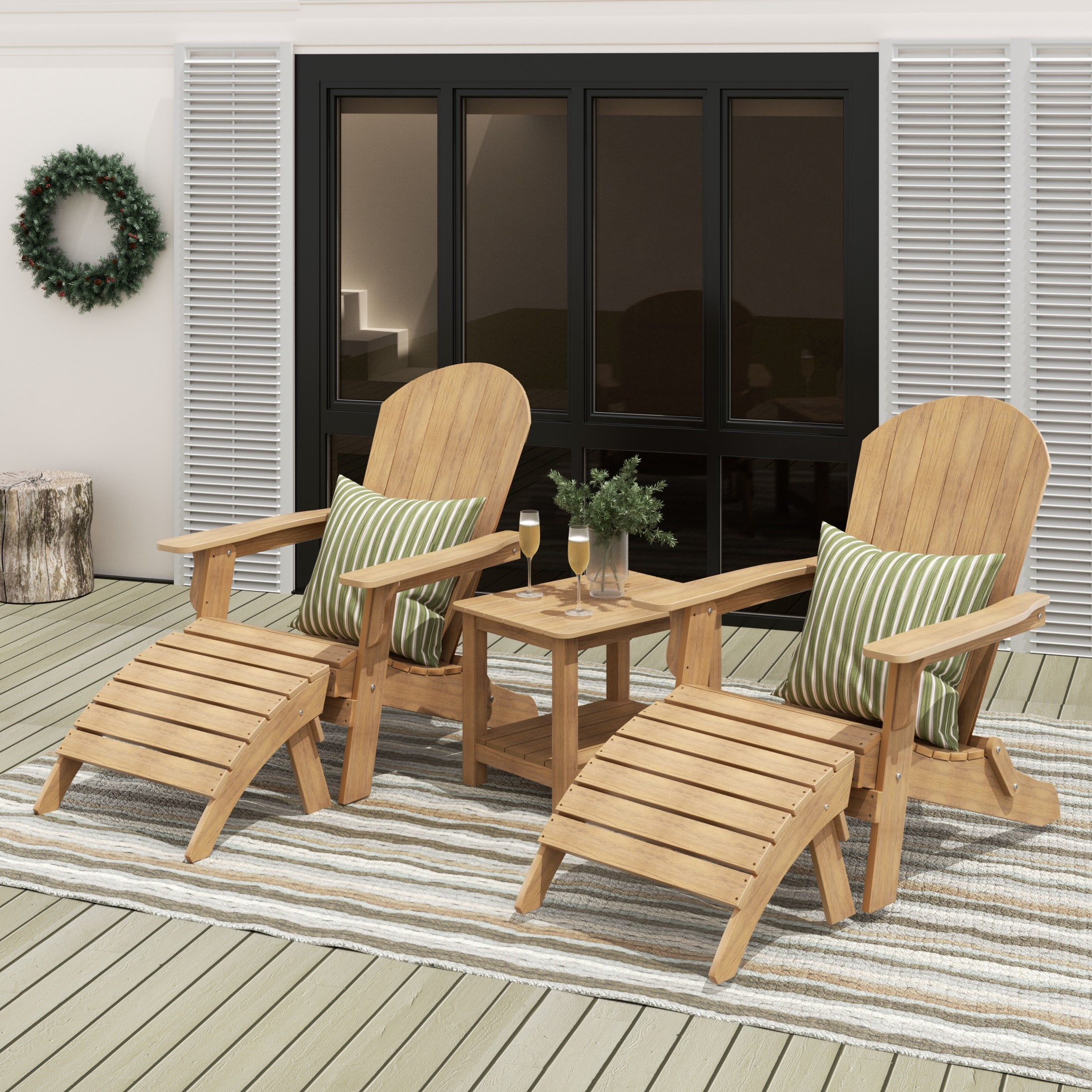 Florence 5-Piece HIPS Outdoor Folding Adirondack Seashell Chair With Folding Ottoman And Side Table