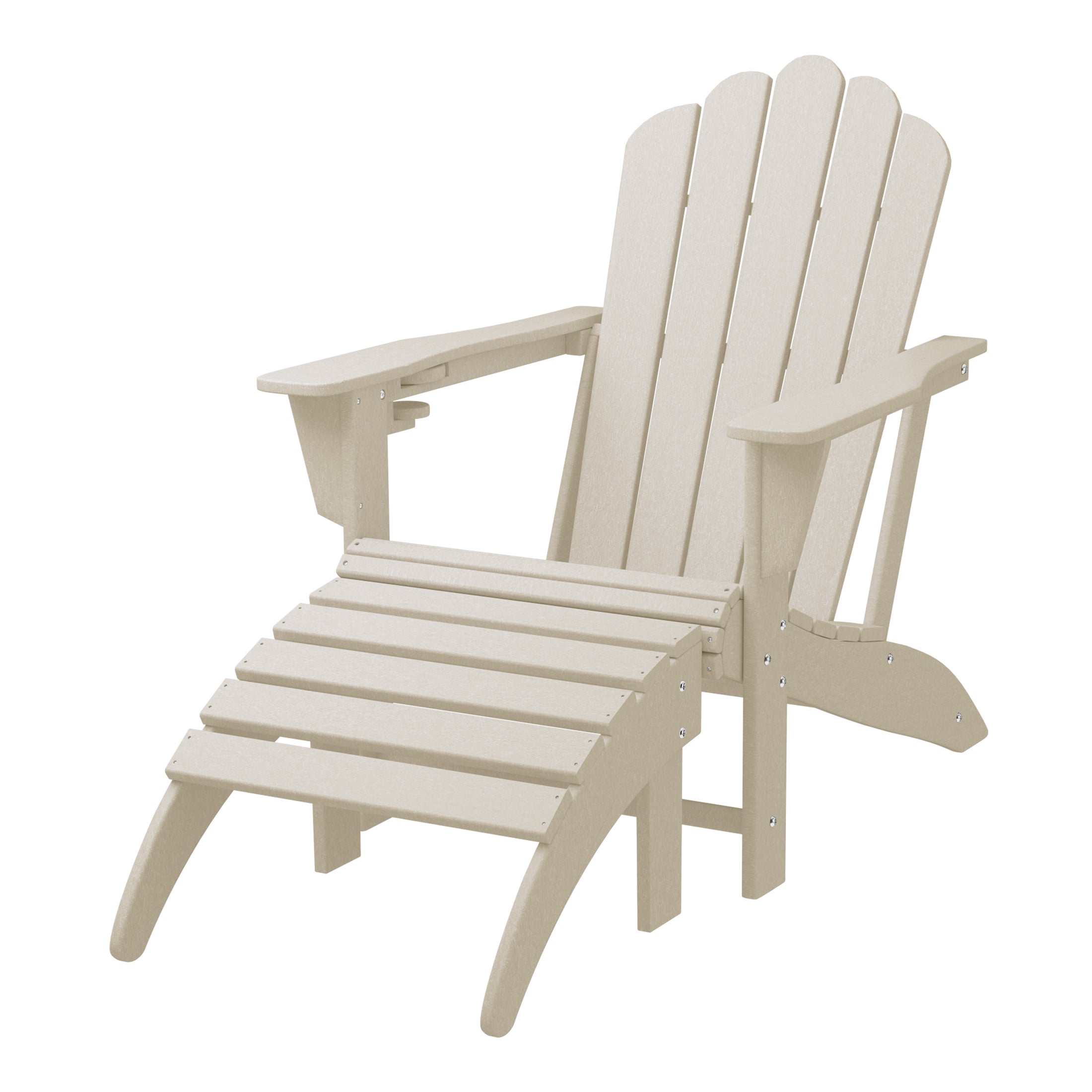 Lakeview 2-Piece Outdoor Patio HDPE Adirondack Chair With Ottoman and Cup Holder Set