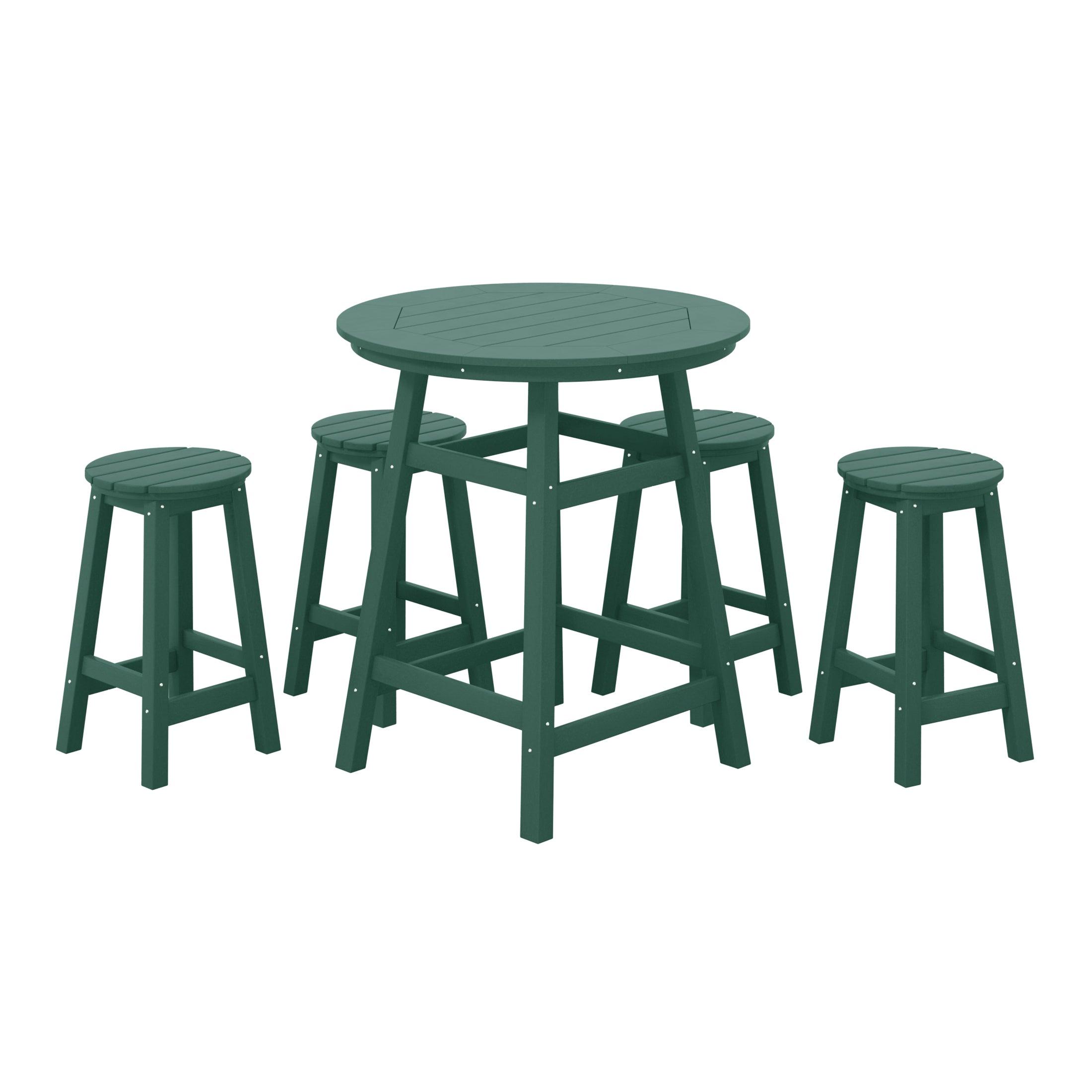 Paradise 5-Piece HDPE Outdoor Patio Bar Dining Set With Counter Height Bar Stools