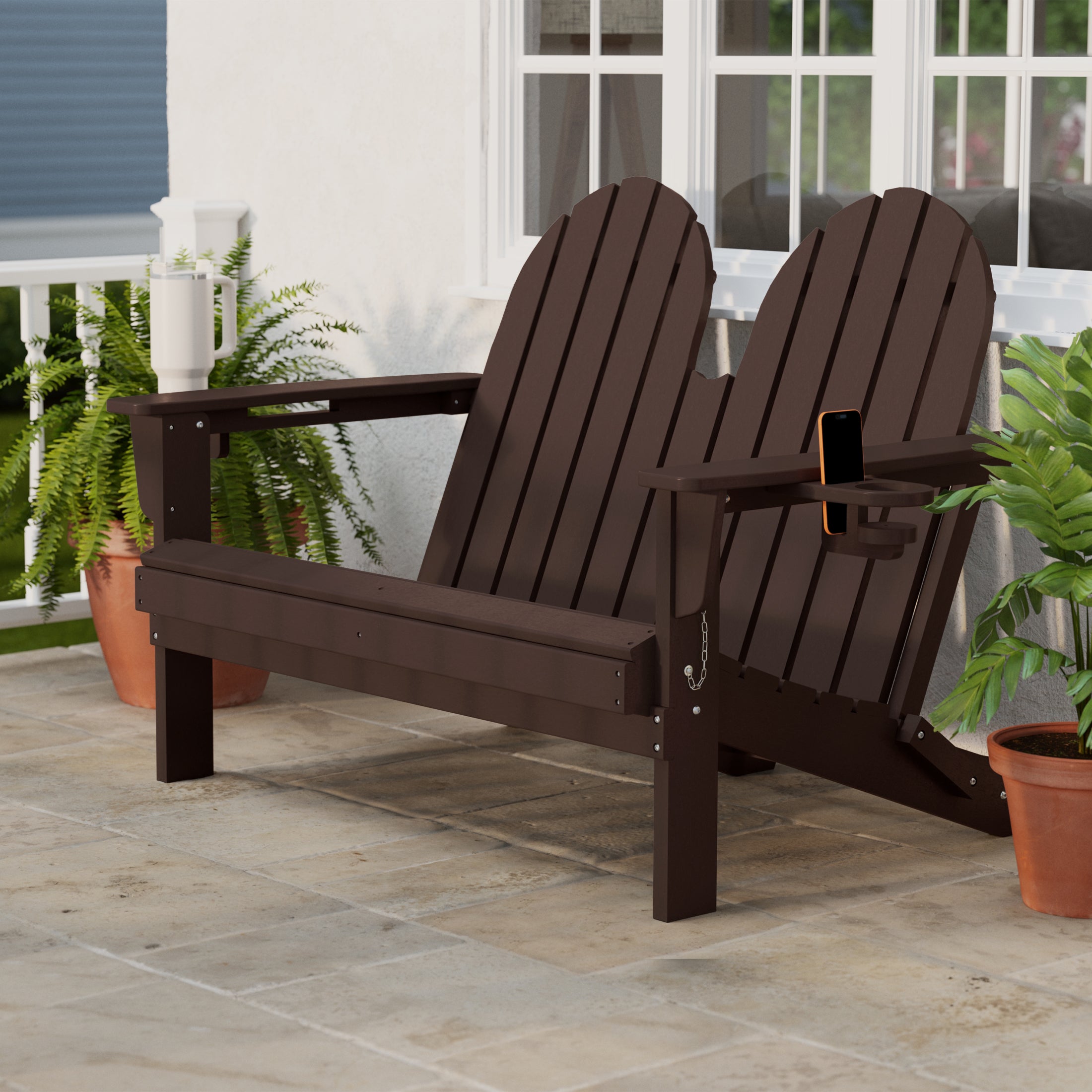 Savannah Outdoor Patio 49" HDPE Folding Adirondack Garden Bench