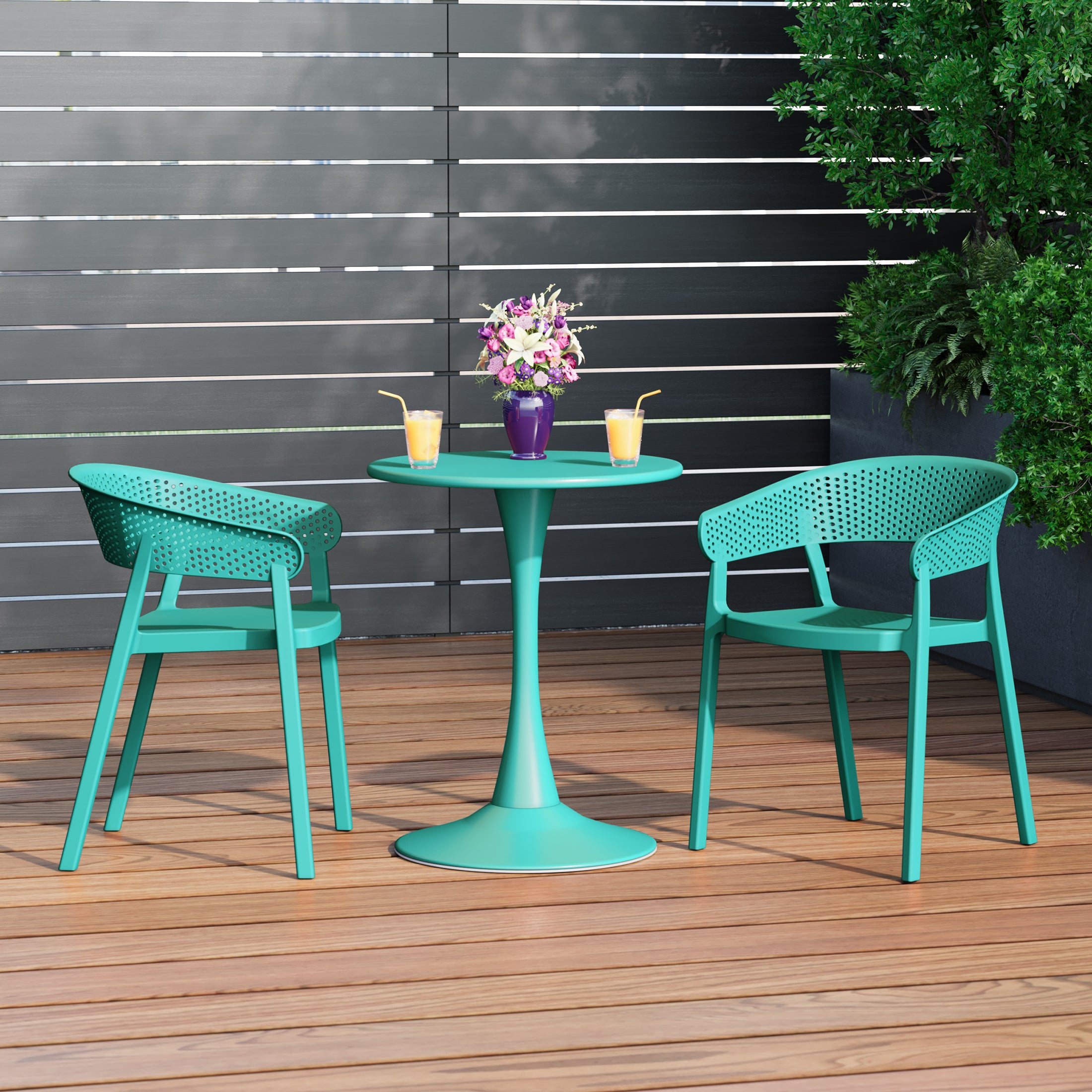 Sunshine 3-Piece Indoor Outdoor Metal Patio Dining Table Set With Stackable Patio Chairs