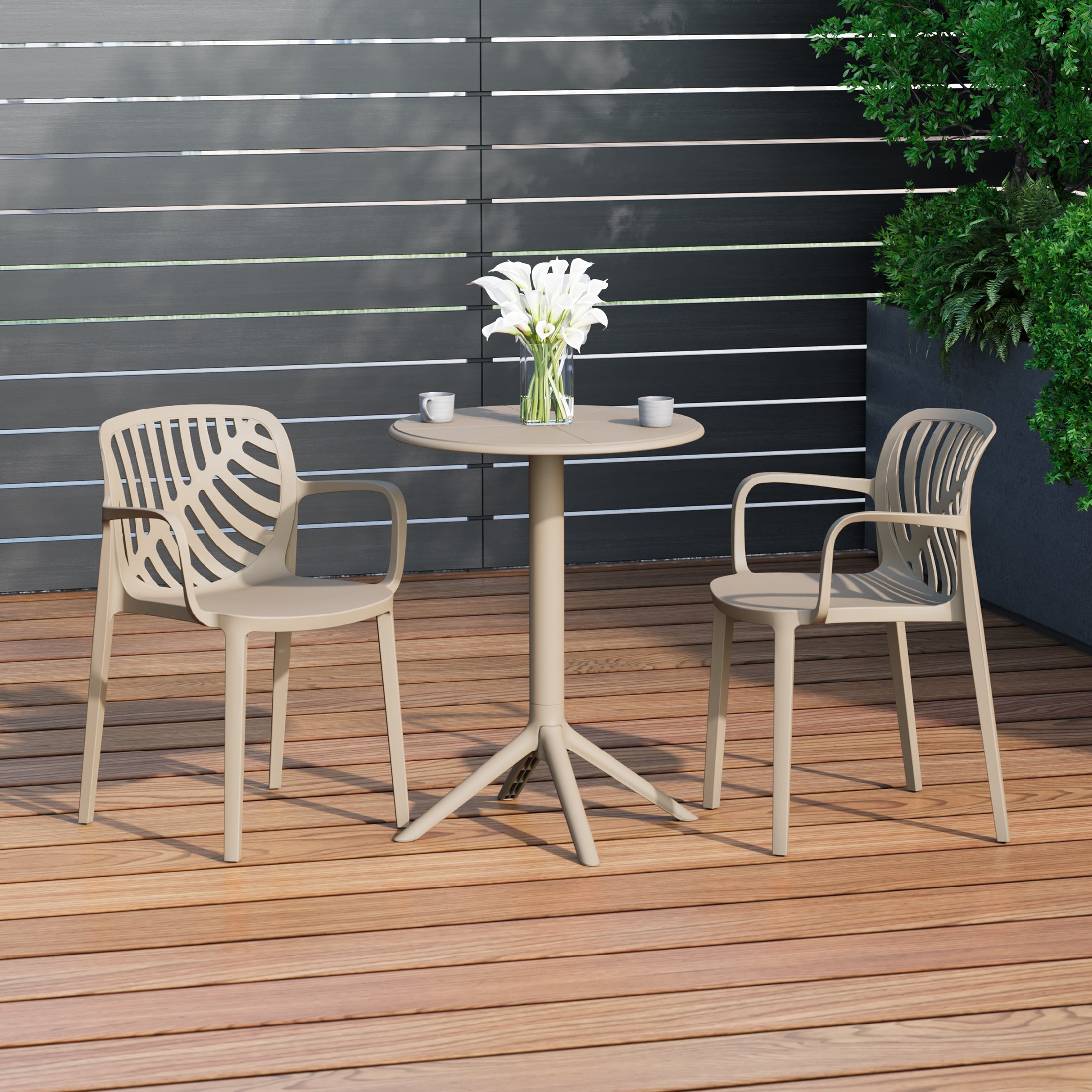 Sunshine 3-Piece Outdoor Resin Patio Bistro Table Set with Stackable Patio Dining Side Chairs For 2