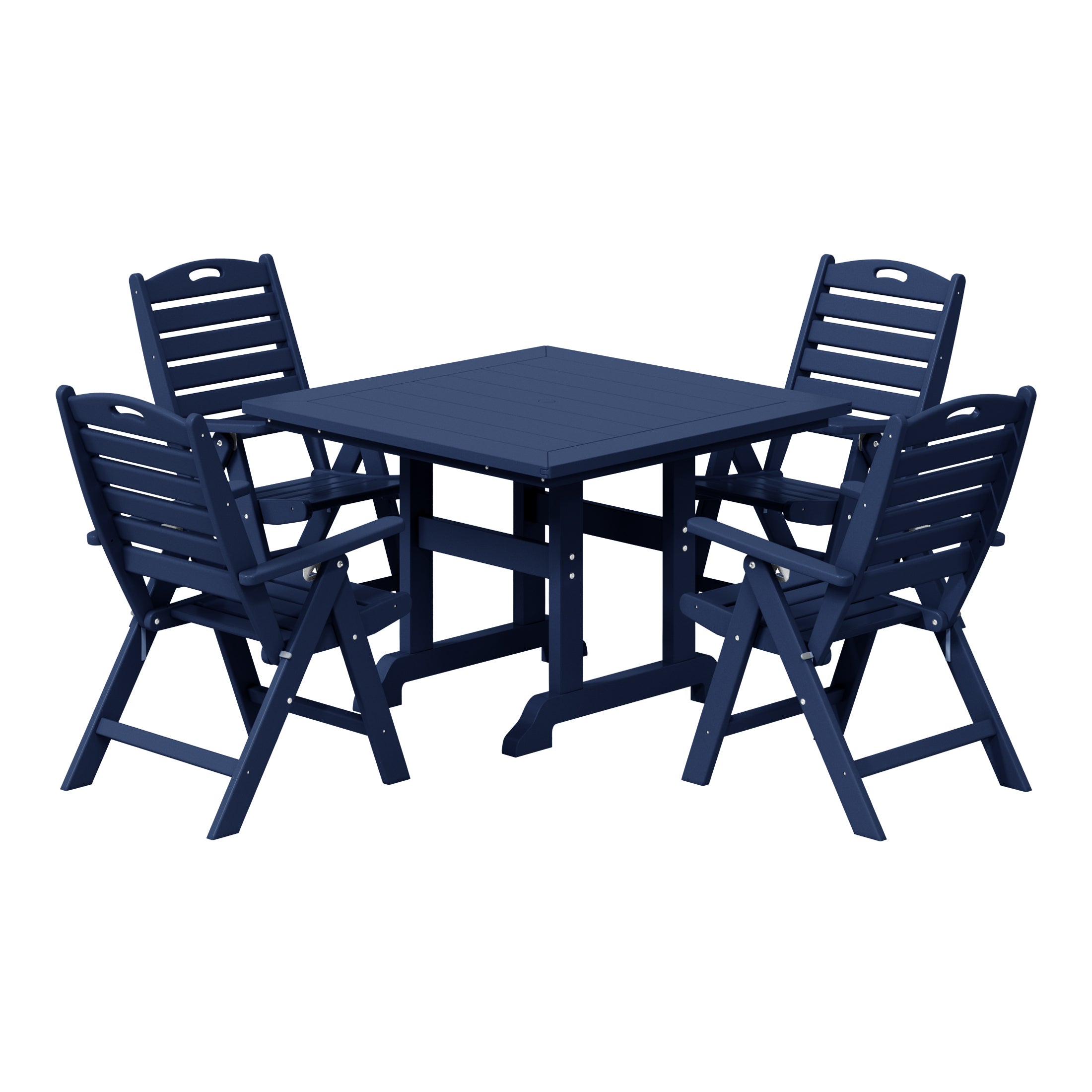 Paradise 5-Piece HDPE Square Patio Dining Table Set with Foldable Chairs