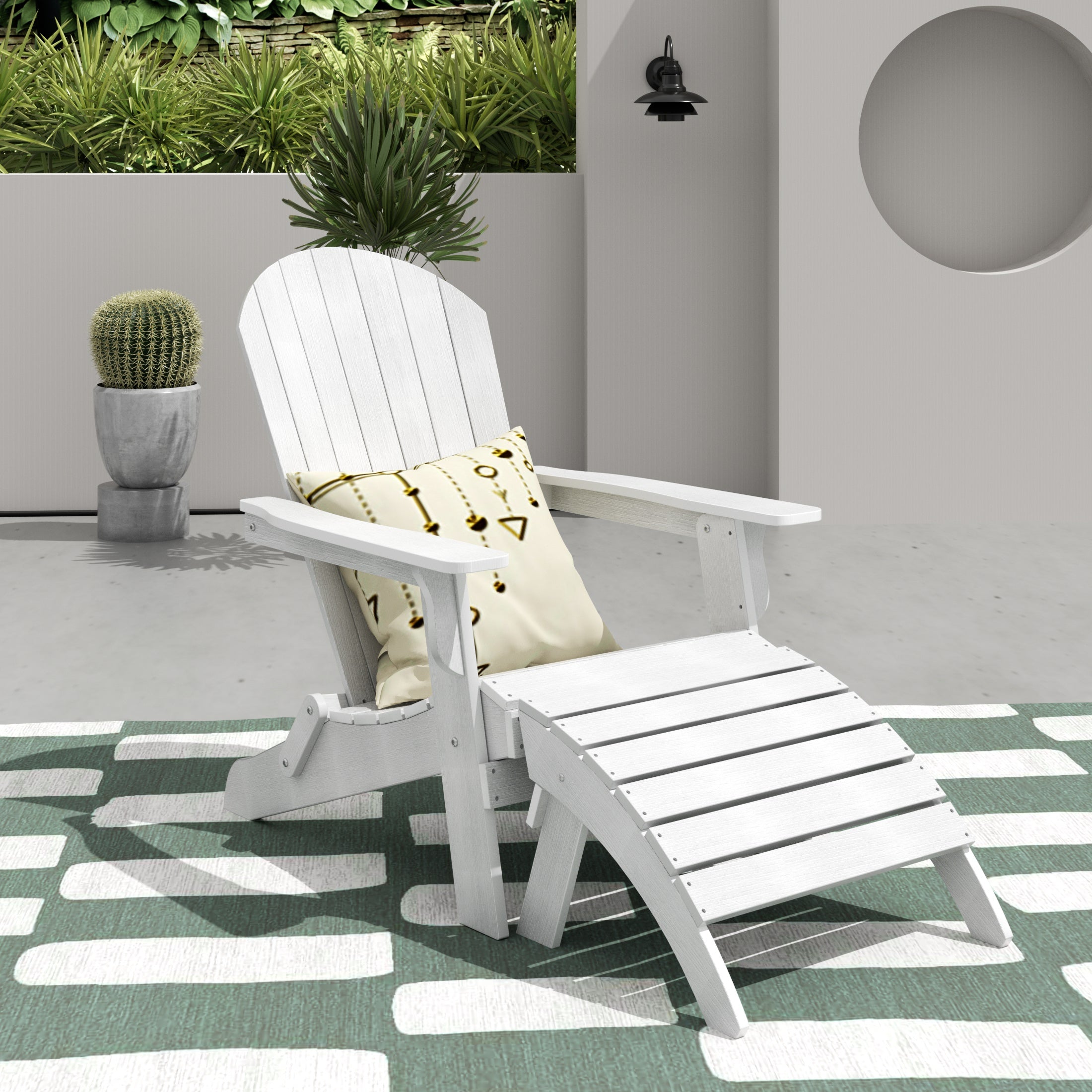 Florence 2-Piece HIPS Outdoor Folding Adirondack Seashell Chair With Folding Ottoman