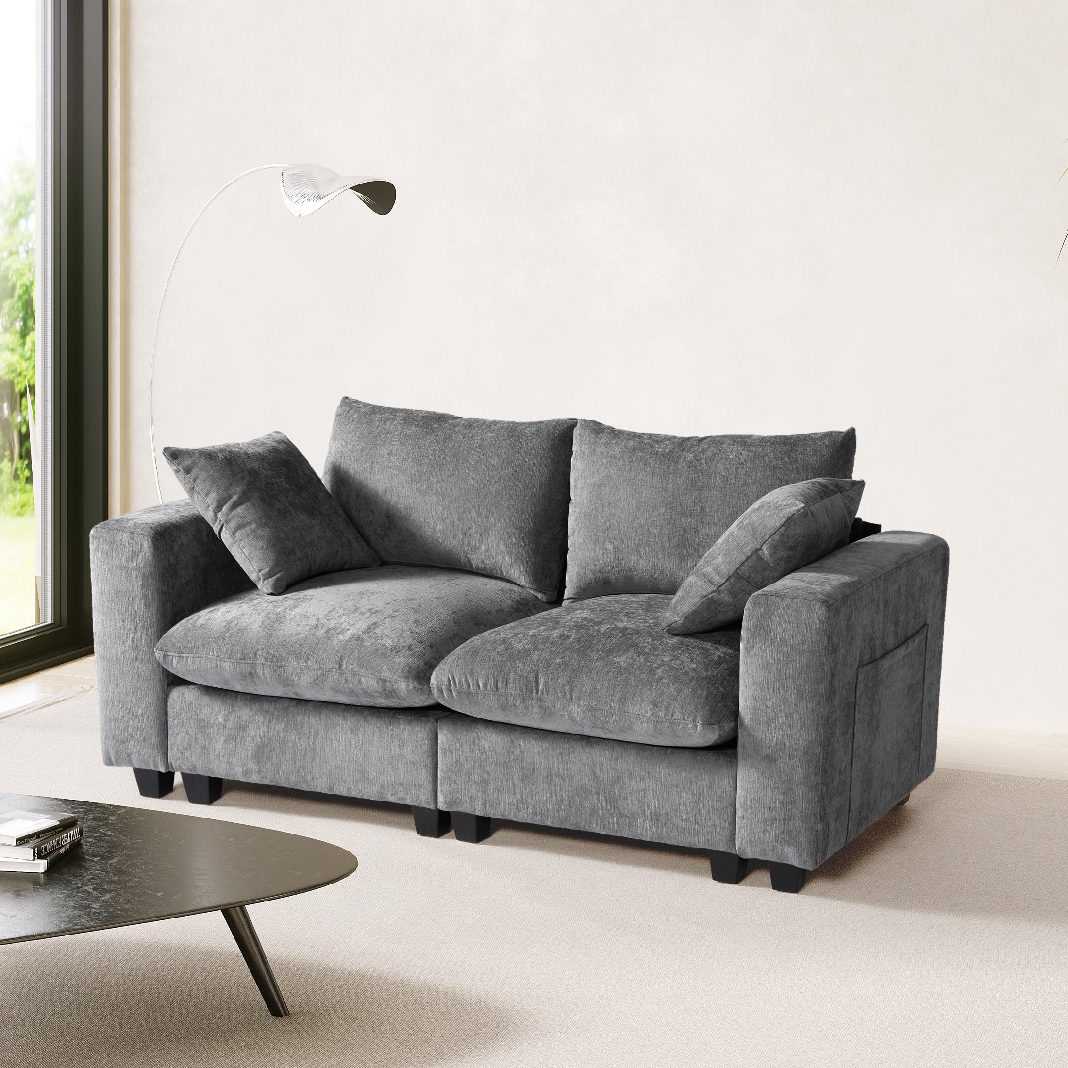 Springfield 70" Modular Chenille Loveseat Sofa With USB/Type-C Ports and Side Pockets