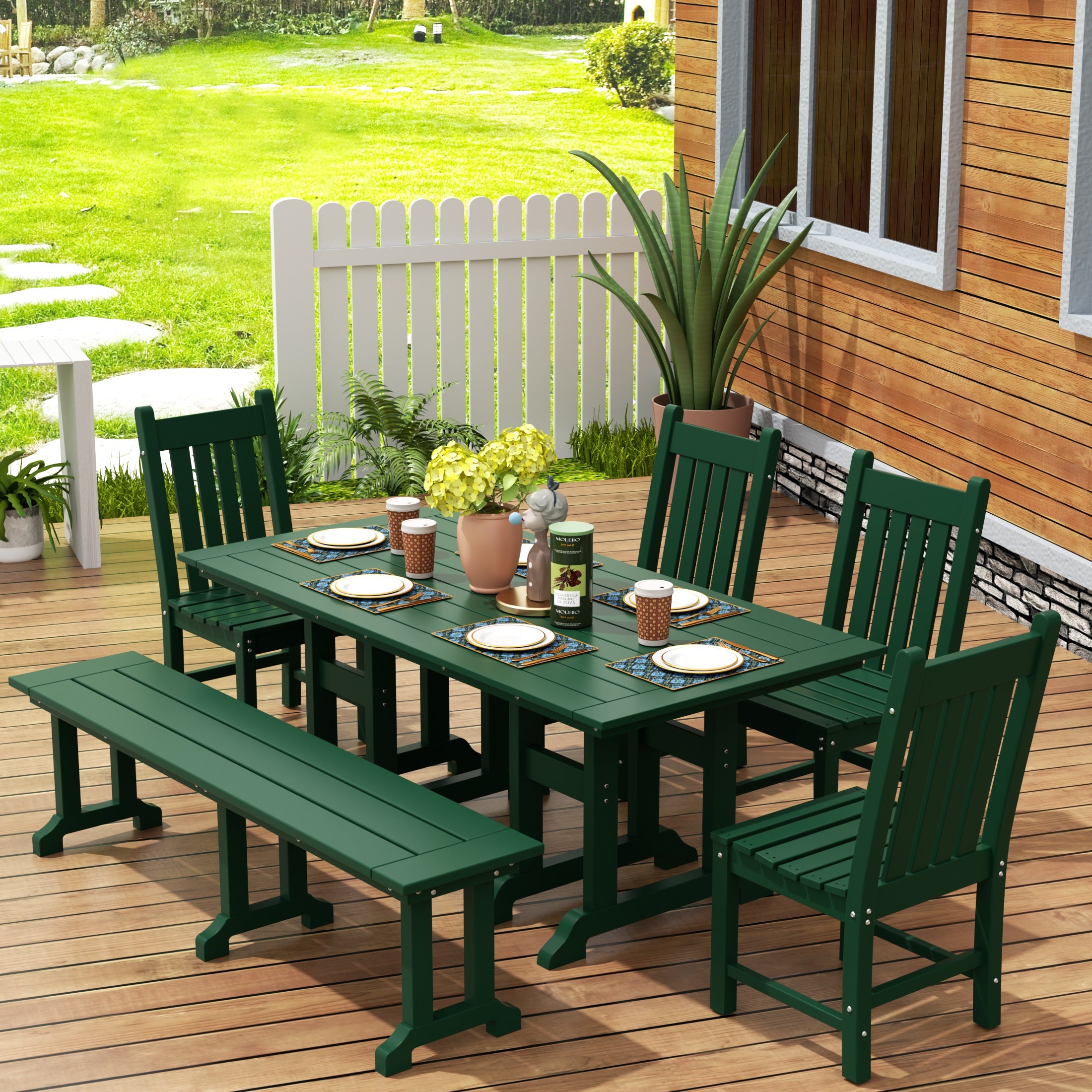 Paradise 6-Piece Outdoor Patio Dining Set Outdoor Table and Bench Chair Set
