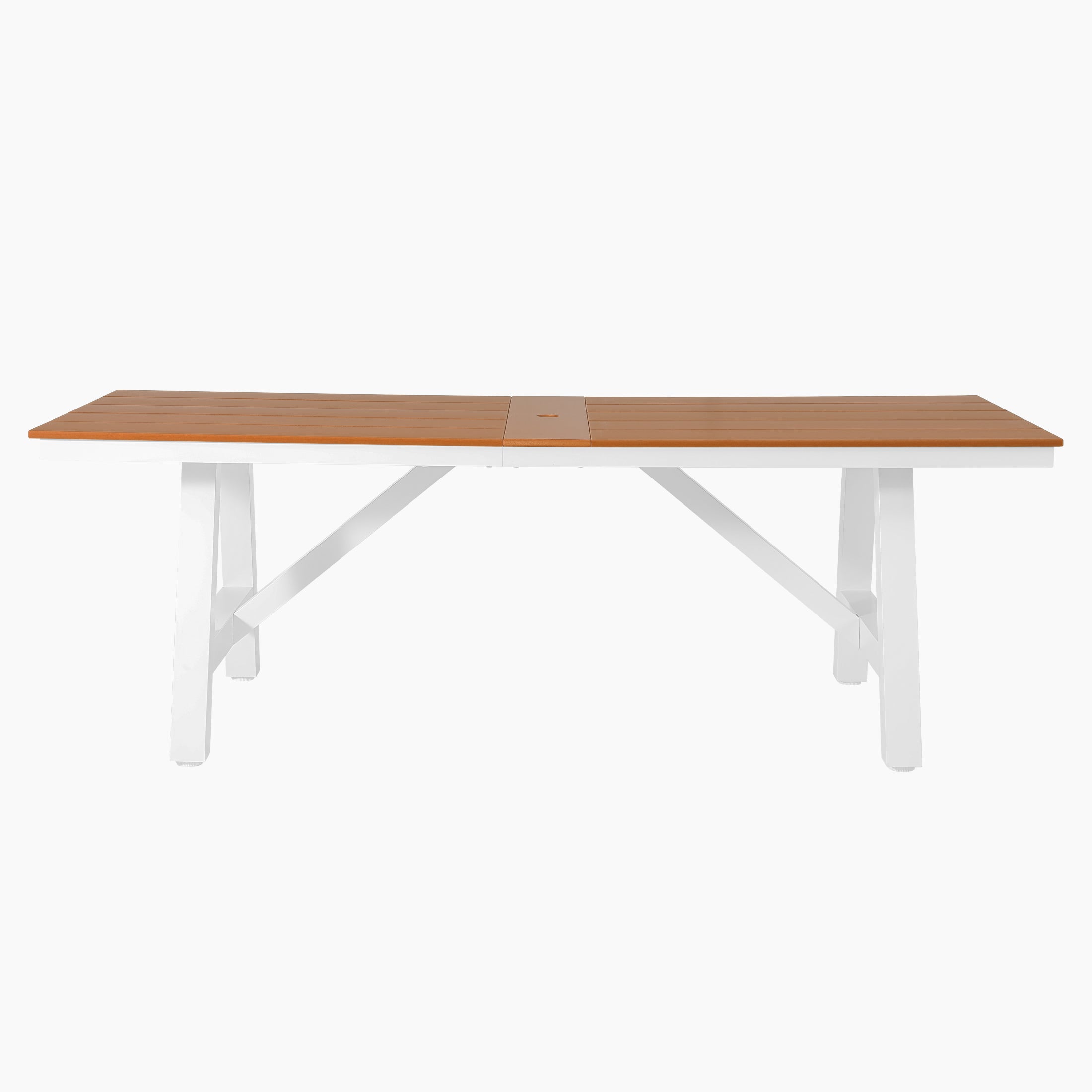 Stinson 90" HDPE Rectangle Outdoor Patio Dining Table With Umbrella Hole and Metal Frame