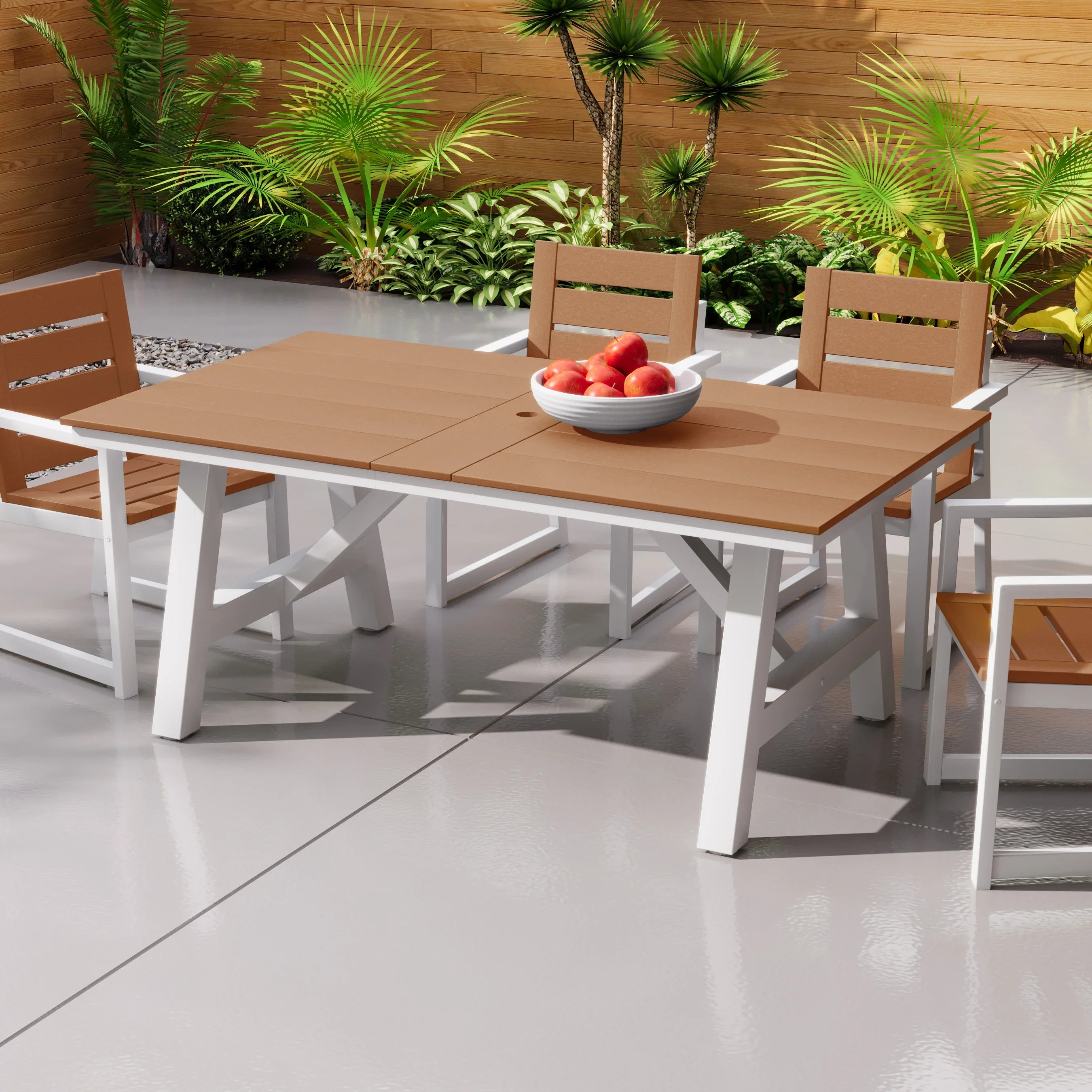 72 patio table with umbrella hole Stinson 72" HDPE Rectangle Outdoor Patio Dining Table With Umbrella Ho