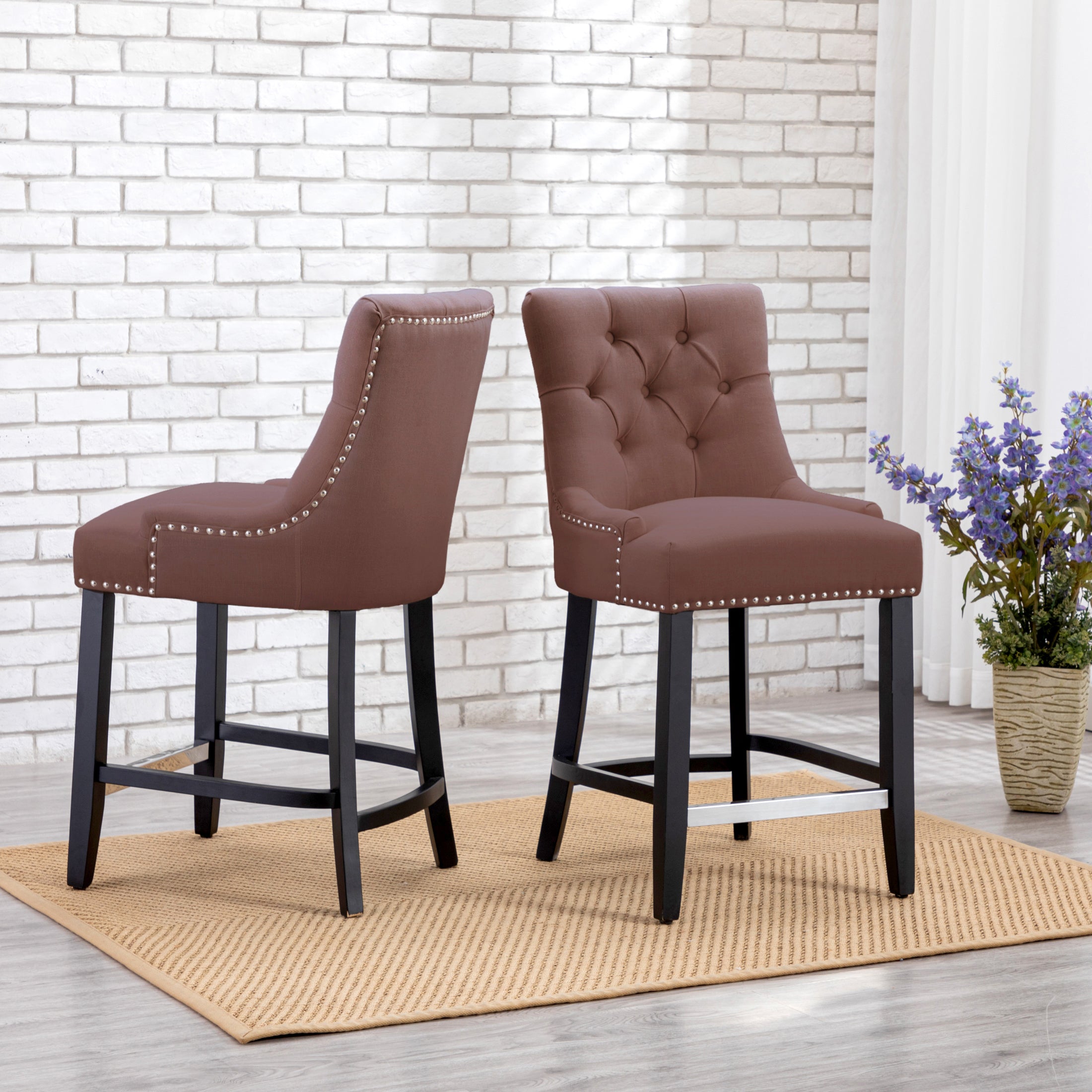 Bellmount 24" Upholstered Wood Bar Stool with Tufted Back (Set of 2)
