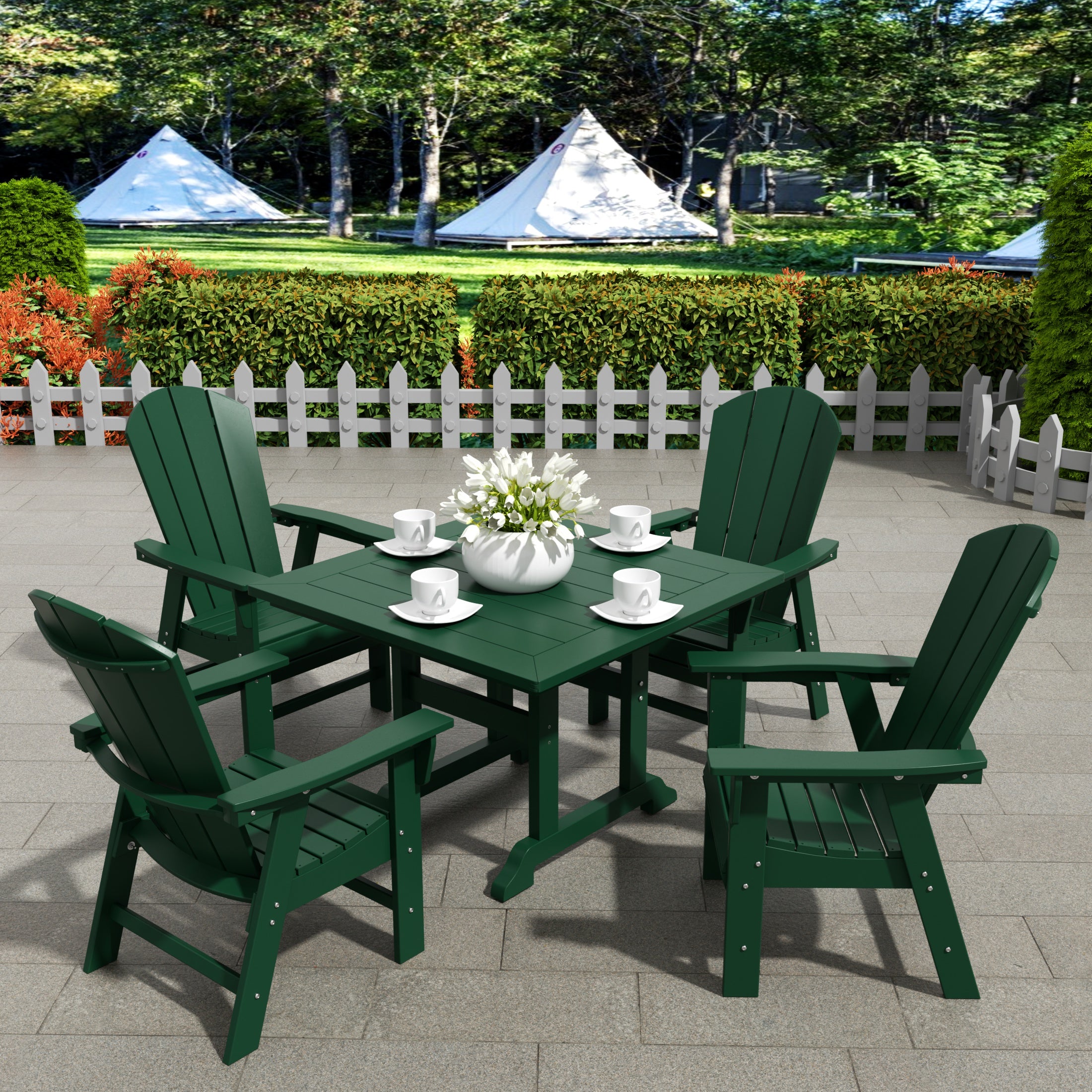 Paradise 5 Piece Outdoor Patio Dining Square Table and Curved Back Armchair Set