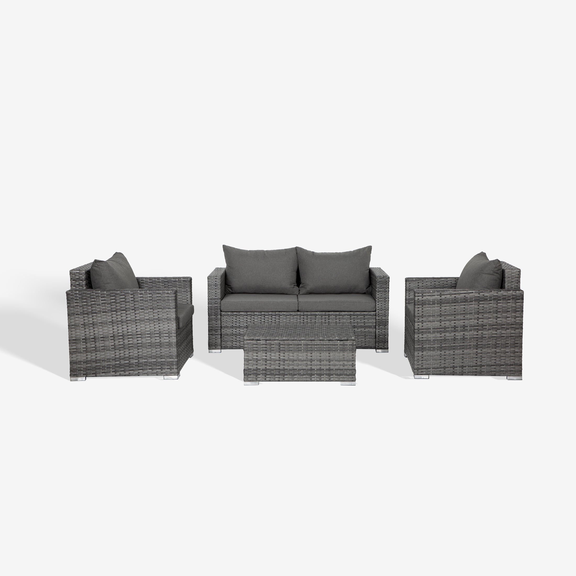 Boston 4-Piece set Gray color base Outdoor / Patio Wicker Rattan Conversation Sofa set with cushions, throw pillows and a Coffee table ( 4 seater )