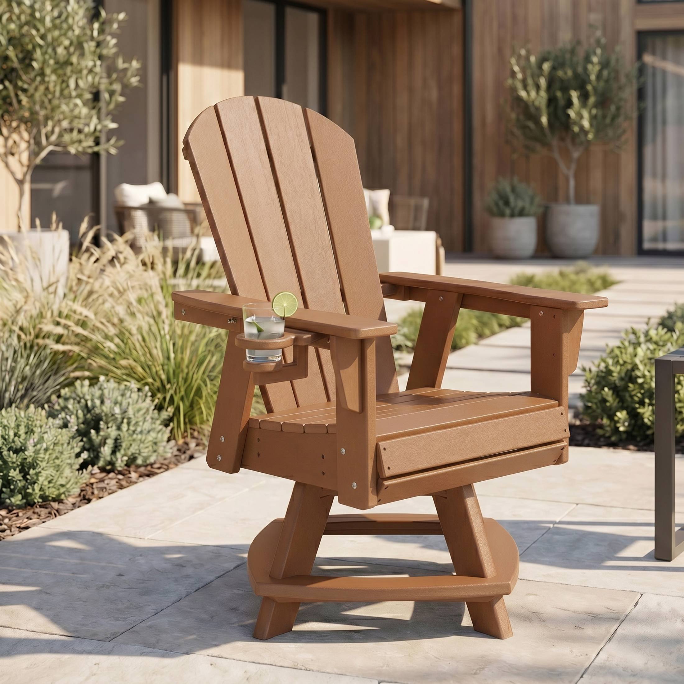 Paradise Outdoor HDPE Swivel Adirondack Patio Dining Chair With Cup Holder
