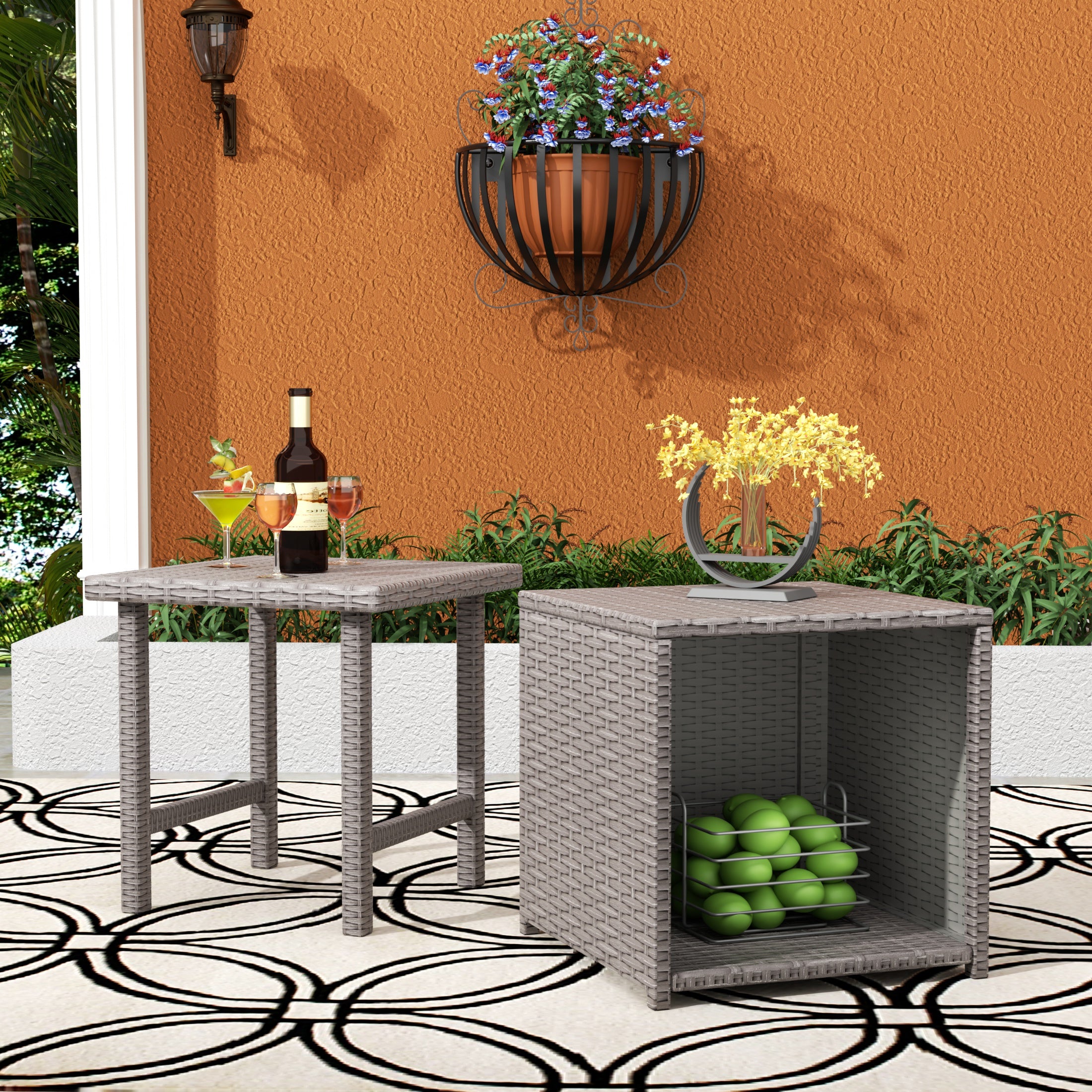 Wynston 2-piece Resin Wicker Outdoor Cube Ottoman with Square Side Table