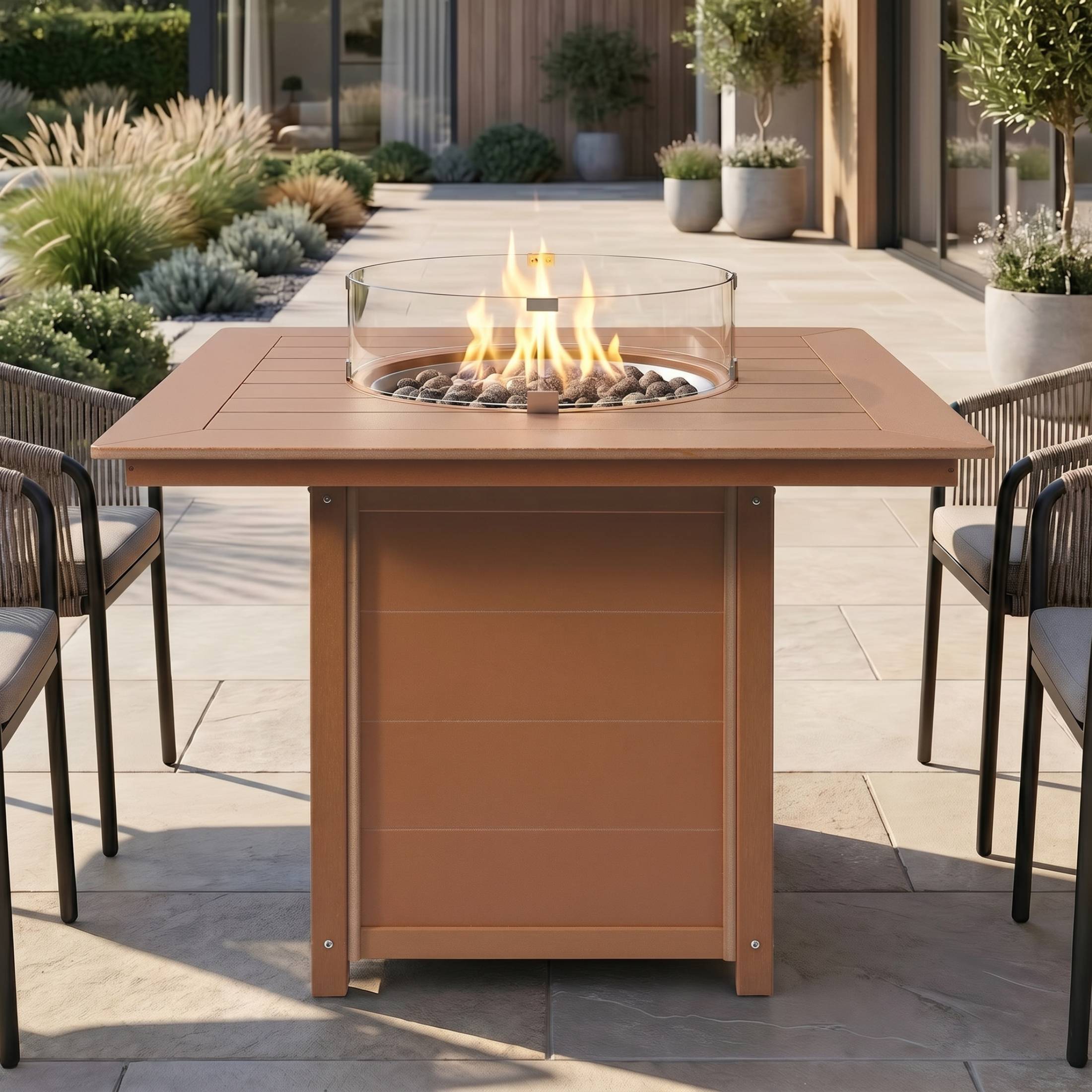 Sol 42" Modern Outdoor Patio Gas Propane Square Fire Pit Table
