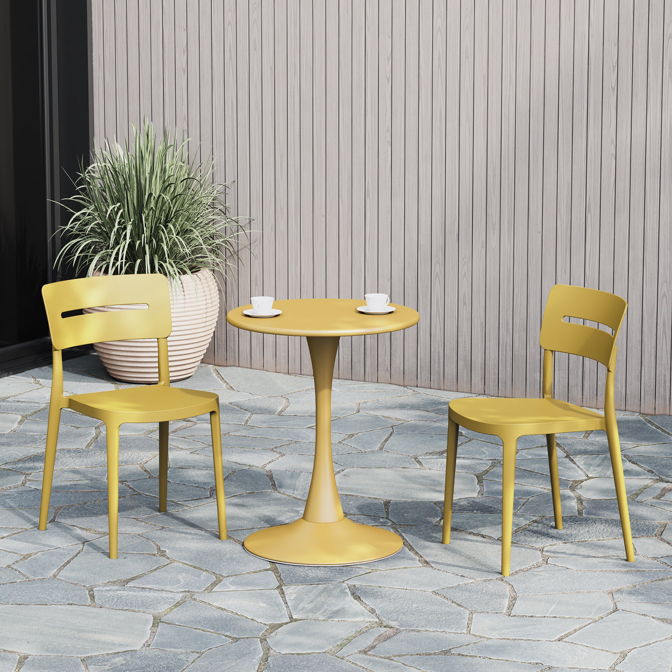 Sunshine 3-Piece Outdoor Round Metal Patio Dining Table Set With Stackable Patio Chairs