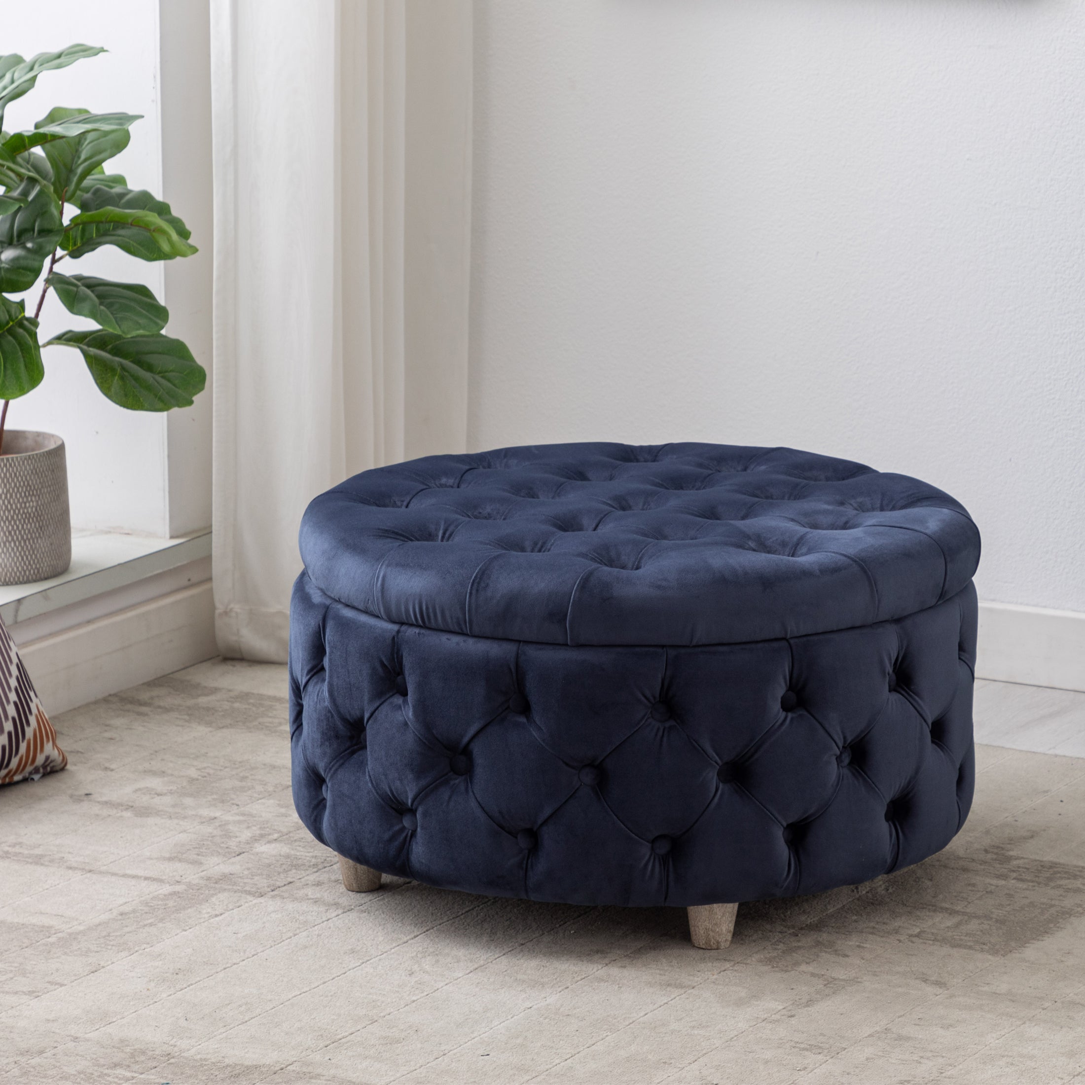 Hank Round Velvet Tufted Storage Ottoman