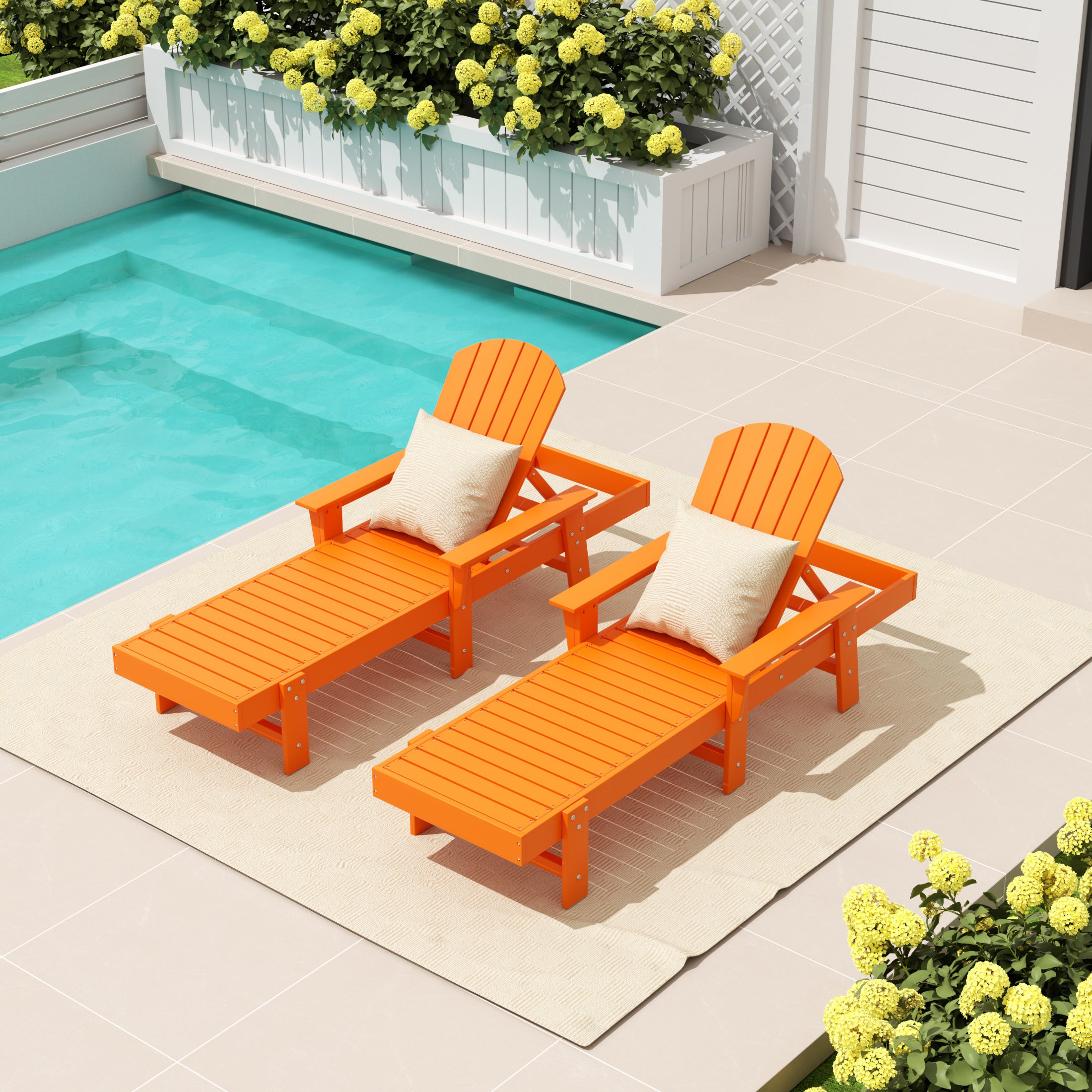 Portside 2 Piece Adirondack Poly Reclining Chaise Lounge With Arms