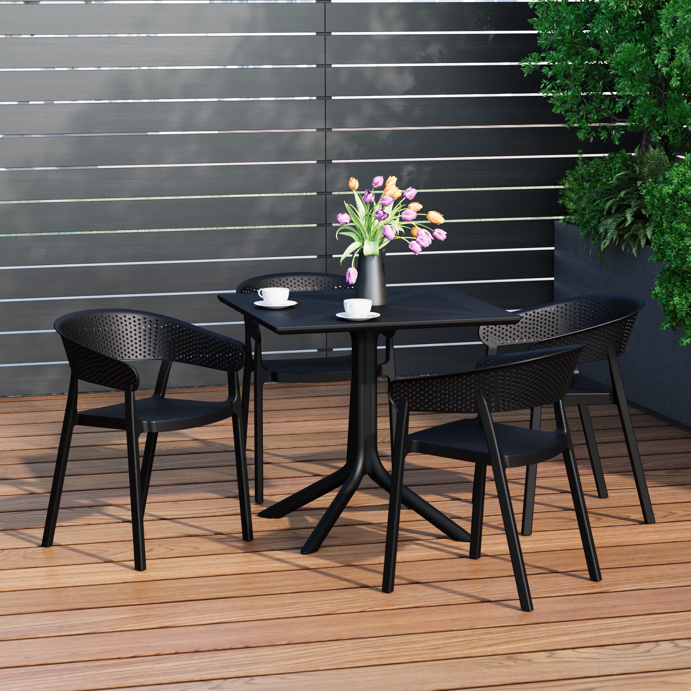 Sunshine 5-Piece Modern Patio Square Dining Table Set with Stackable Patio Dining Chairs