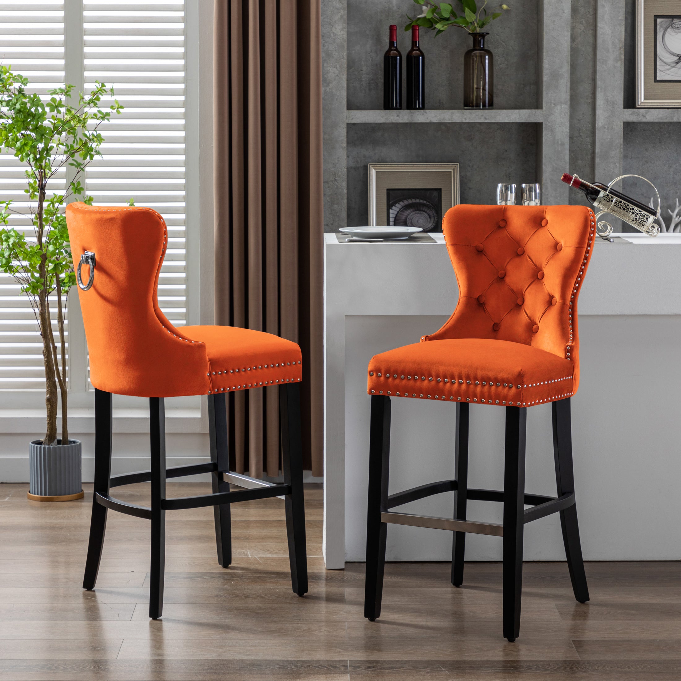 Hank 29" Tufted Velvet Bar Stool (Set of 2), Black