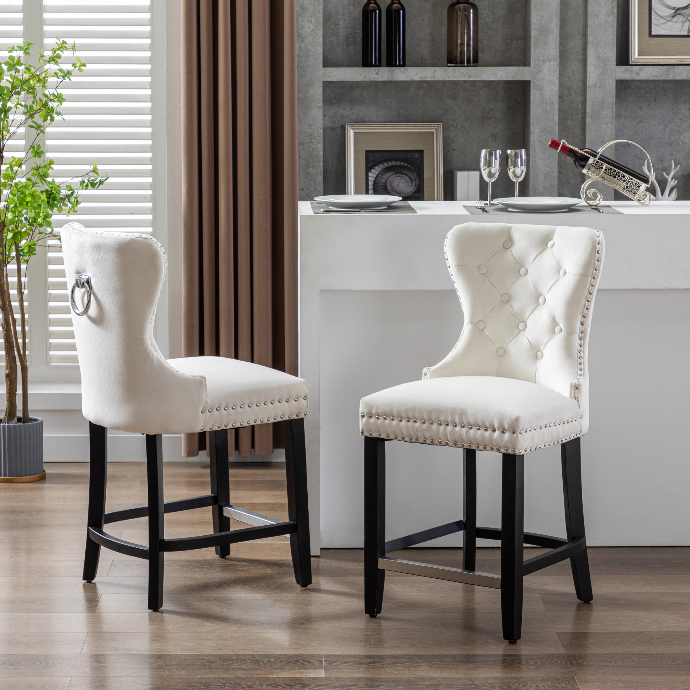 Hank 24" Tufted Velvet Counter Stool (Set of 2), Black