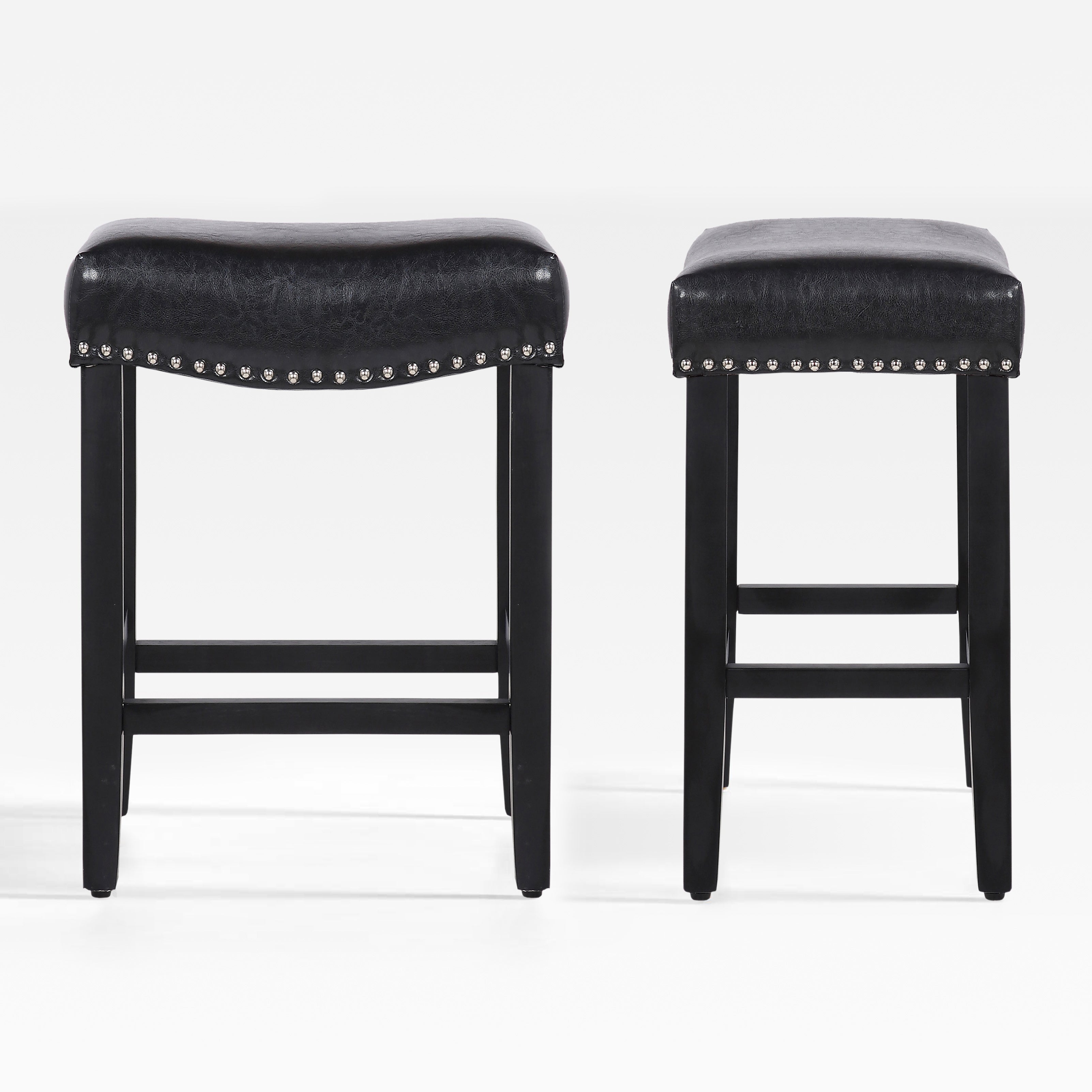 Bulmon 24" upholstered nail head bar counter stools with Black color legs (2 piece set)
