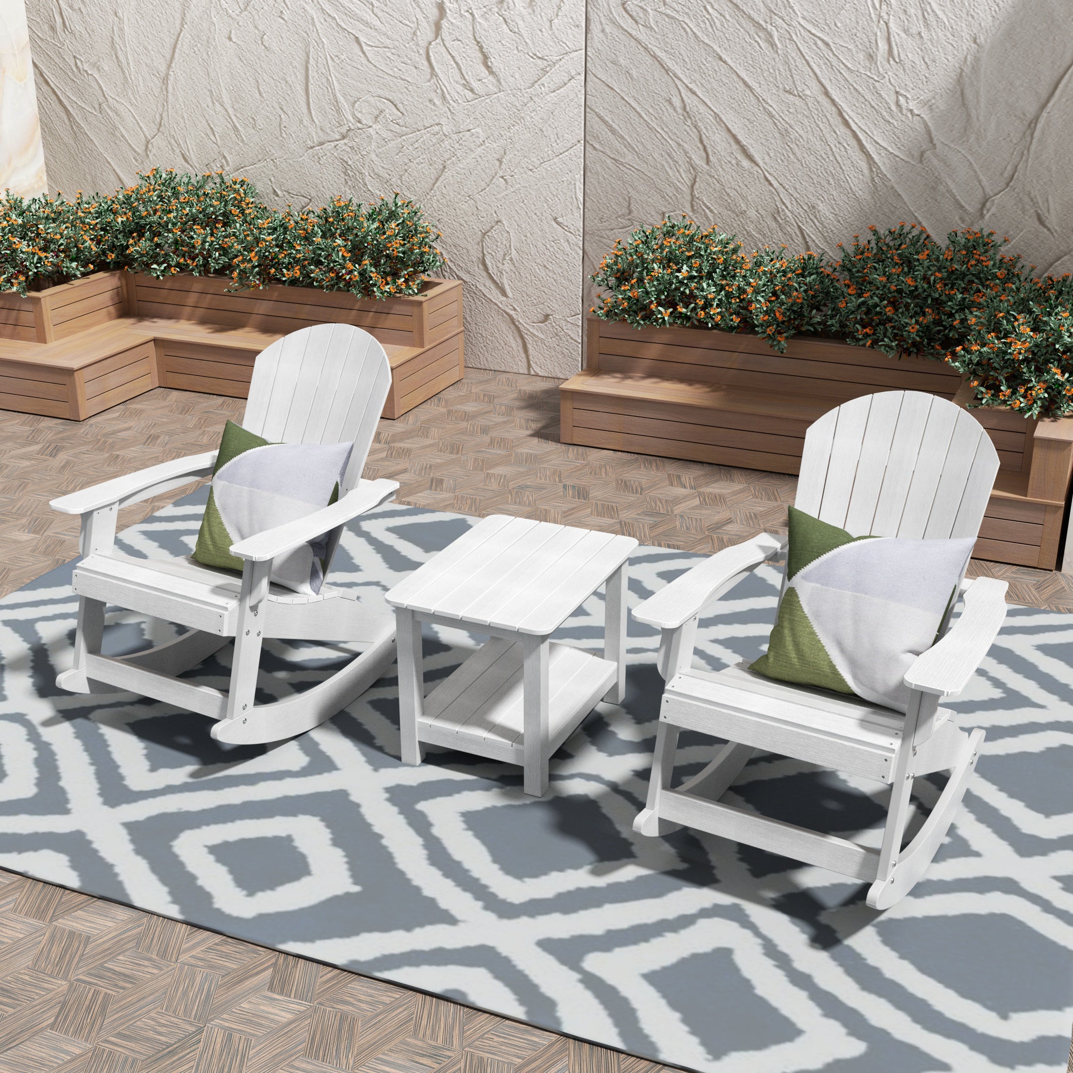 Florence 3-Piece HIPS Outdoor Rocking Adirondack Chair With Side Table