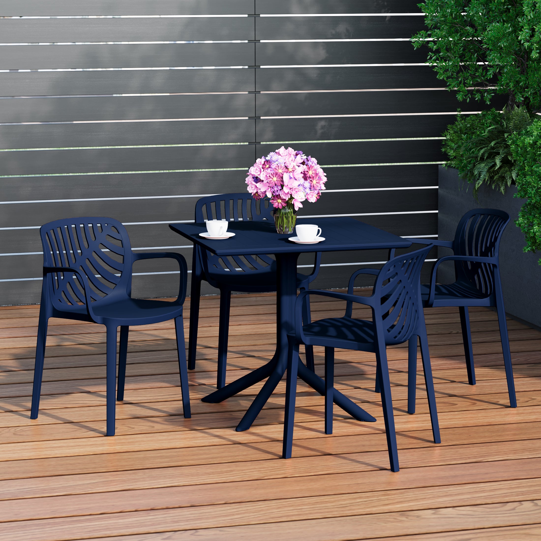 Sunshine 5-Piece Outdoor Square Patio Dining Table Set with Stackable Patio Dining Chairs