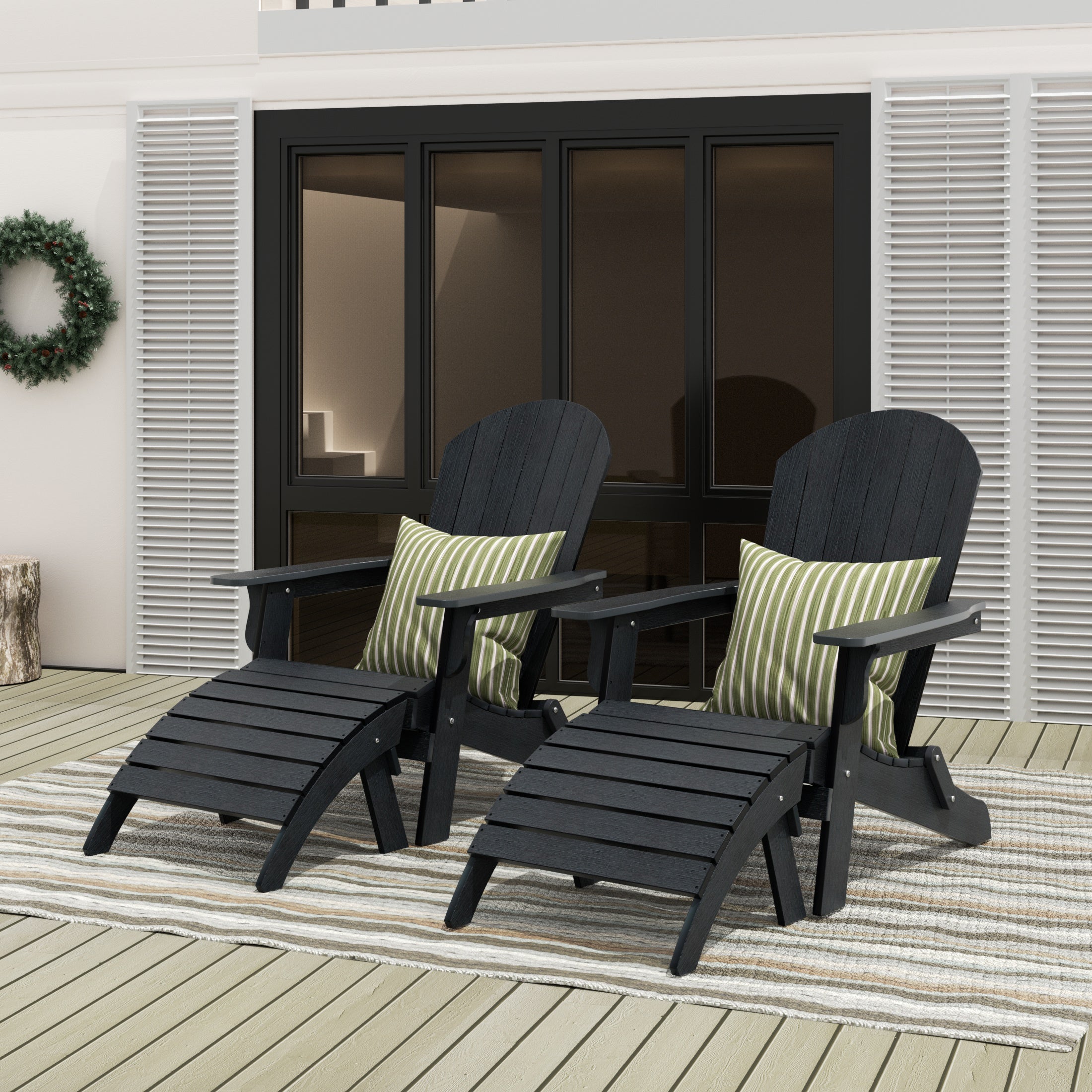 Florence 4-Piece HIPS Outdoor Folding Adirondack Seashell Chair With Folding Ottoman (Set of 2)