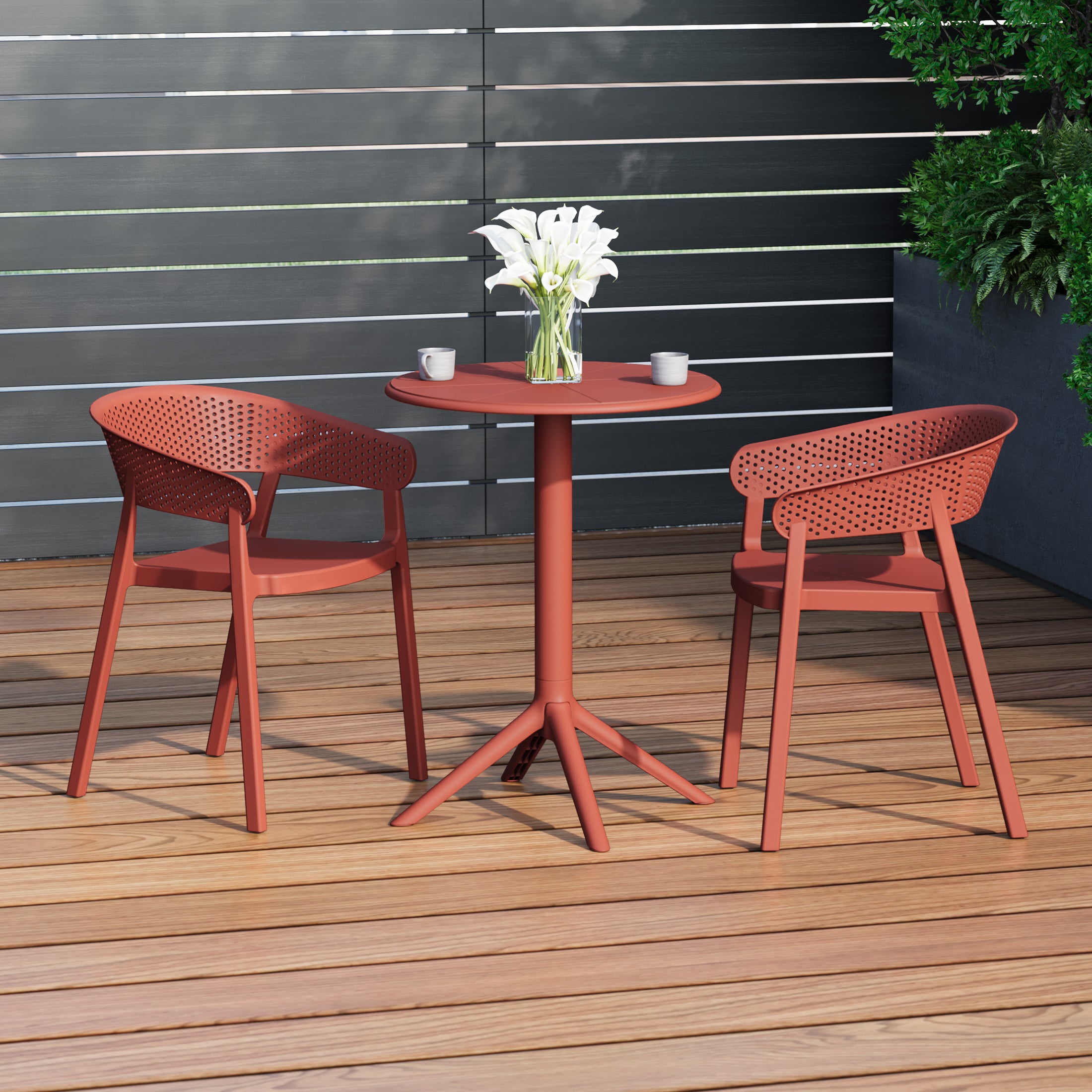 Sunshine 3-Piece Outdoor Resin Patio Bistro Table Set with Stackable Patio Dining Side Chairs
