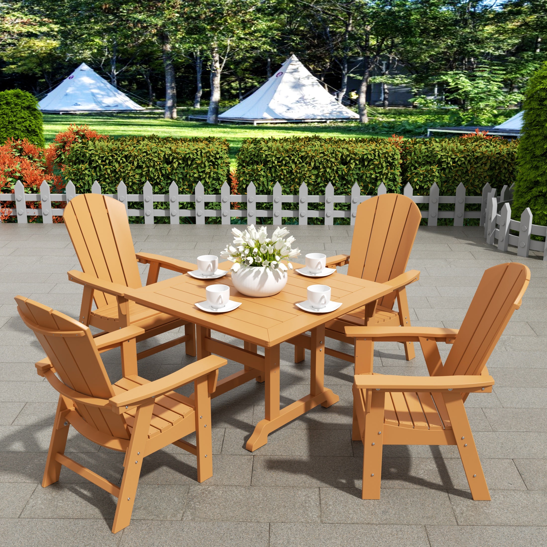 Paradise 5 Piece Outdoor Patio Dining Square Table and Curved Back Armchair Set