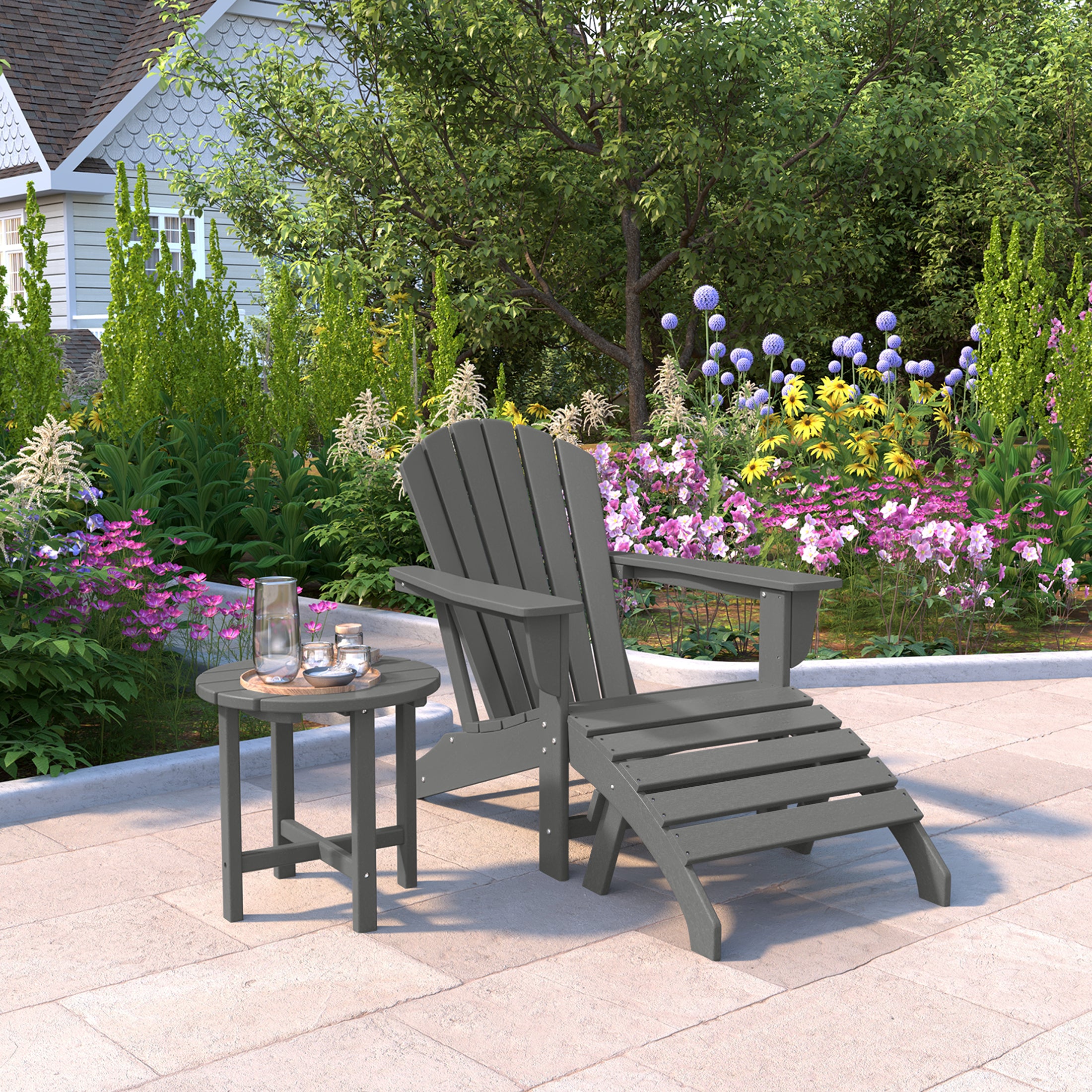 Portside Outdoor Adirondack Chair With Ottoman And Side Table 3-Piece Set