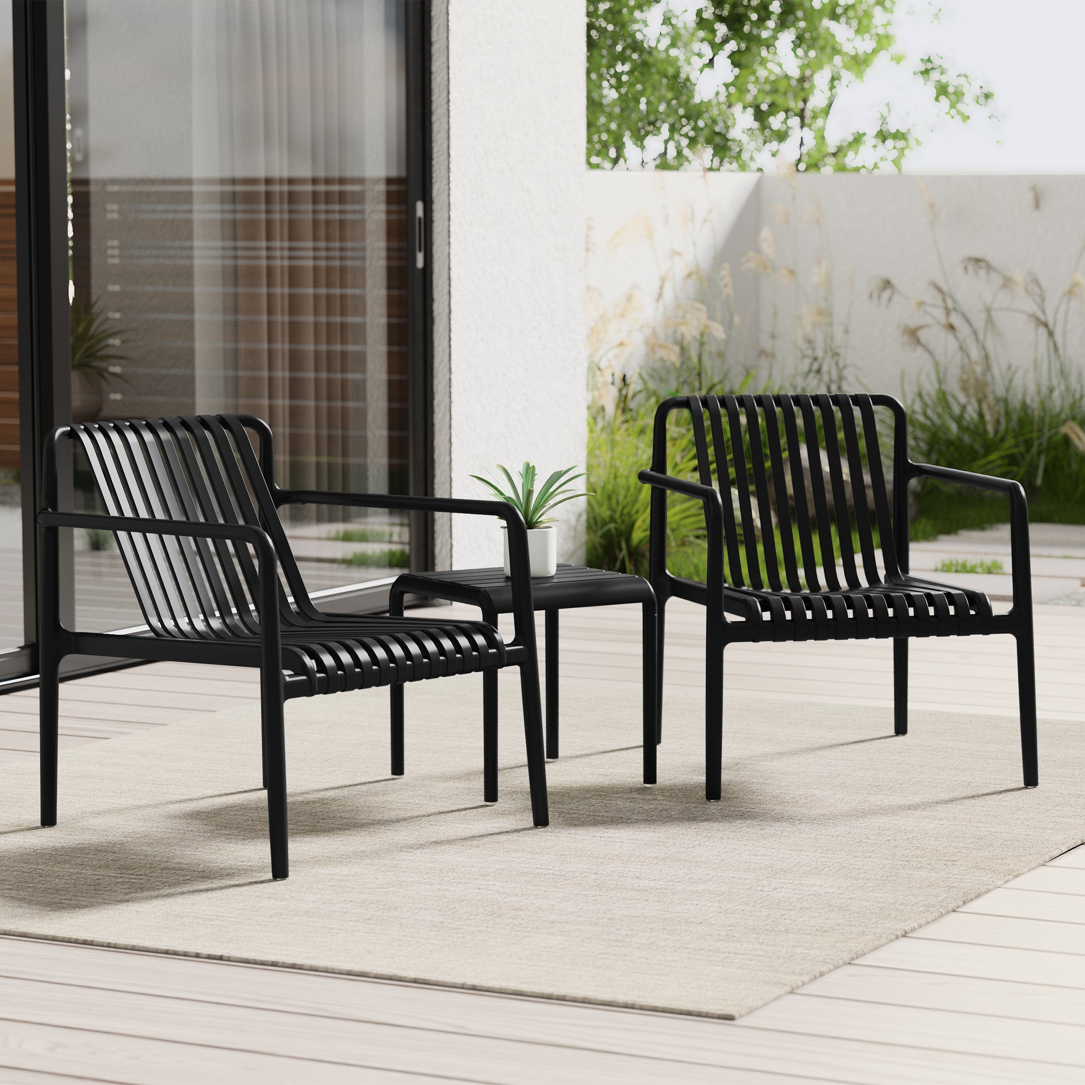 Sunshine Outdoor Modern Stackable Plastic Patio Club Armchairs (Set of 2)