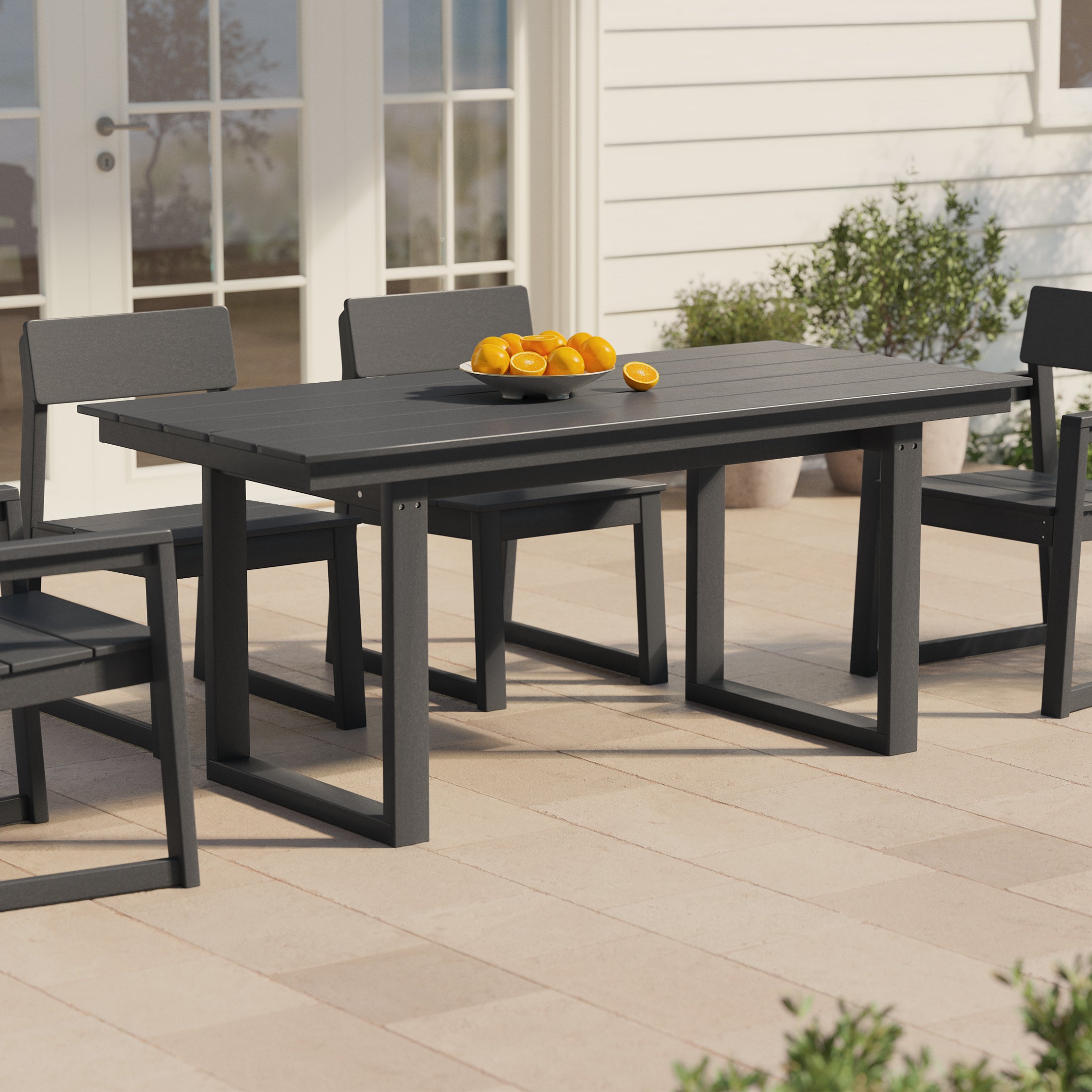 Cambria 68" Outdoor HDPE Modern Rectangular Patio Dining Table With Umbrella Hole