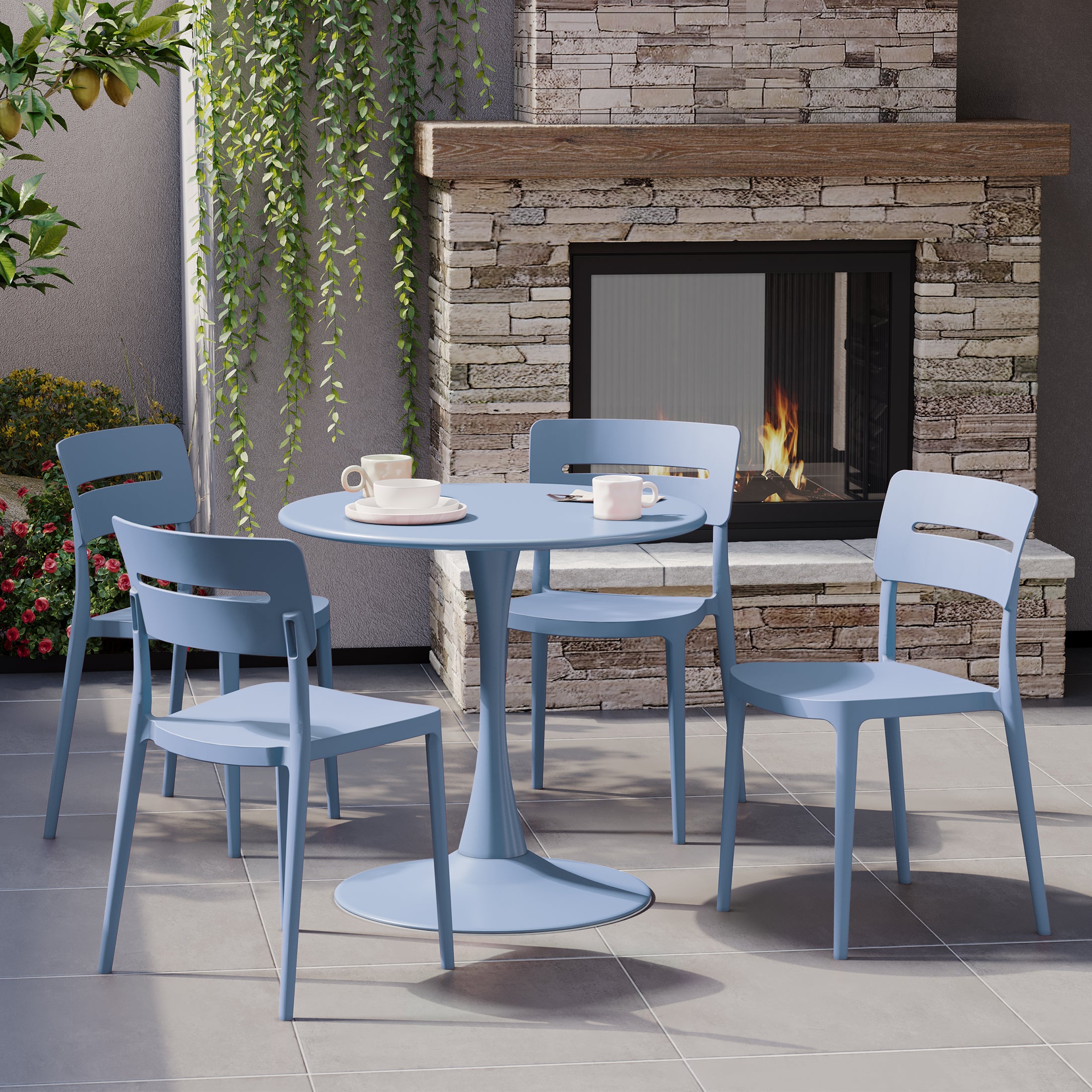 Sunshine 5-Piece Outdoor Indoor Round Metal Patio Dining Table Set With Stackable Patio Chairs