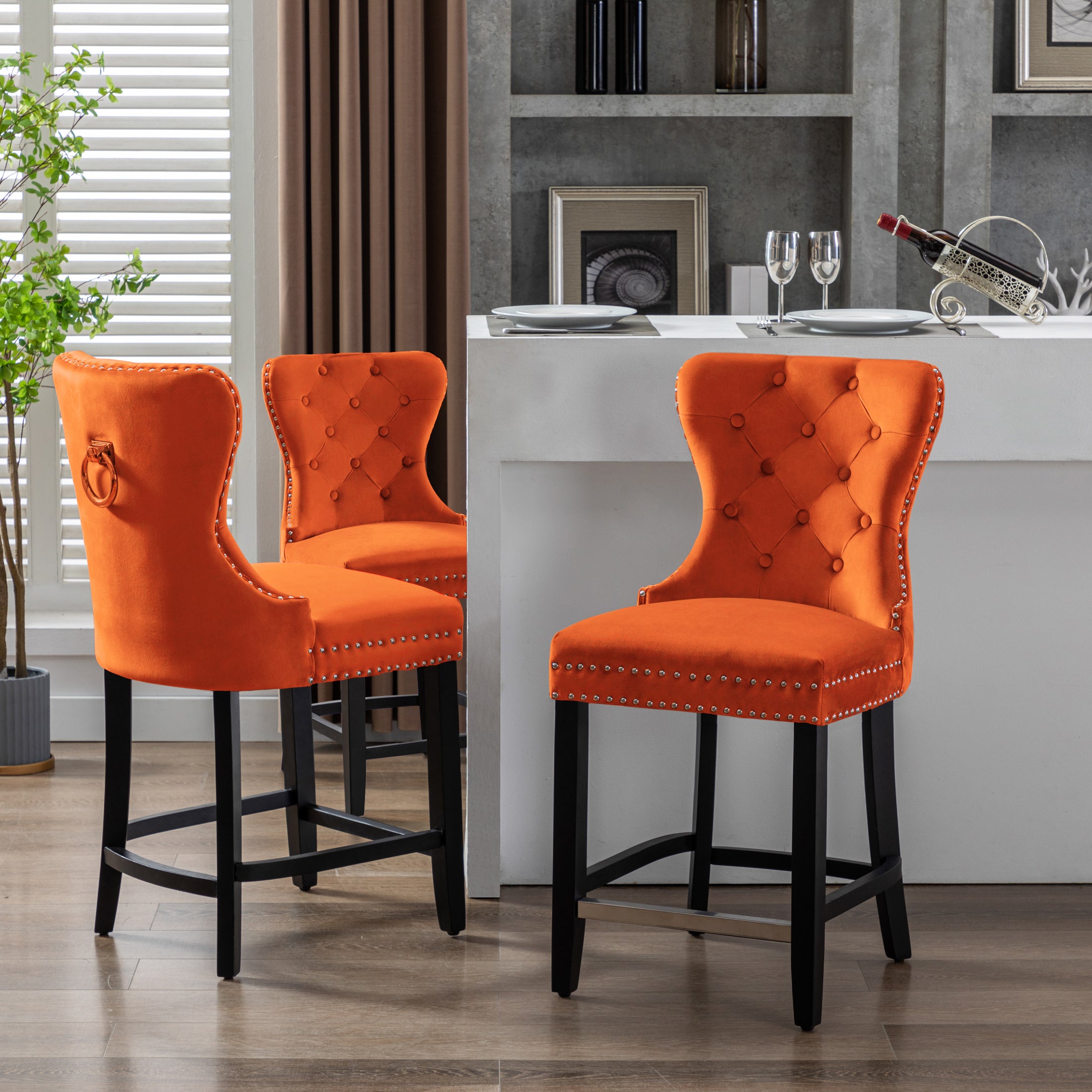 Hank 24" Tufted Velvet Counter Stool (Set of 3)