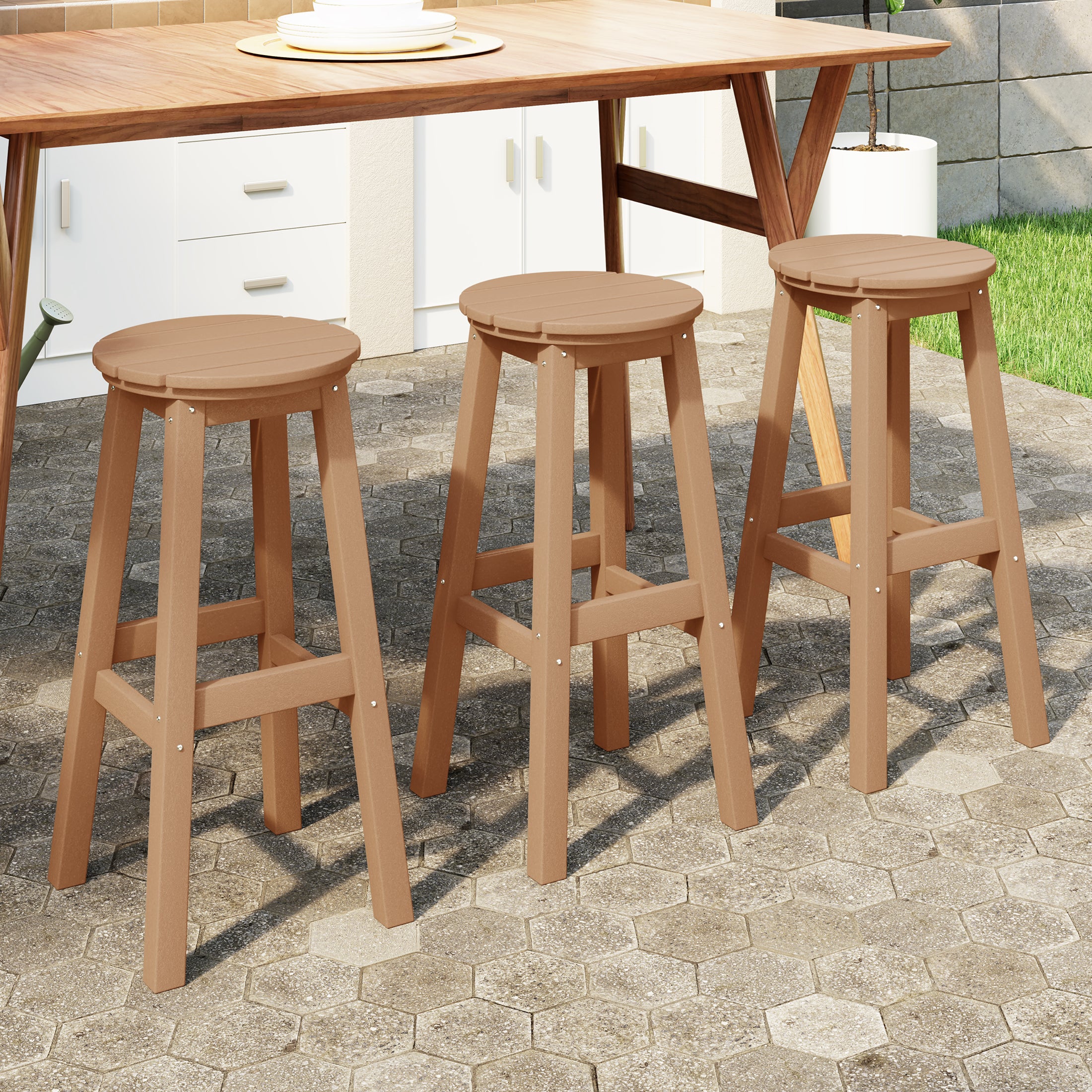 Paradise 29" HDPE Outdoor Patio Round Bar Stool Set of 3