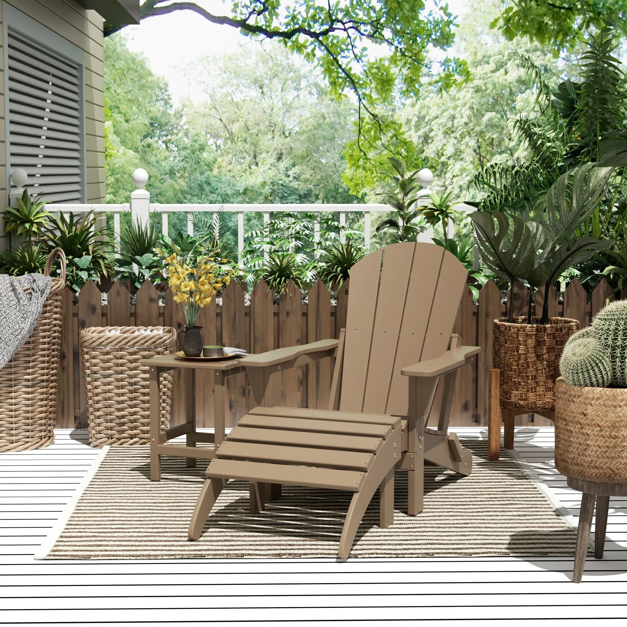 Paradise 3-Piece set classic Adirondack chair with ottoman and a small