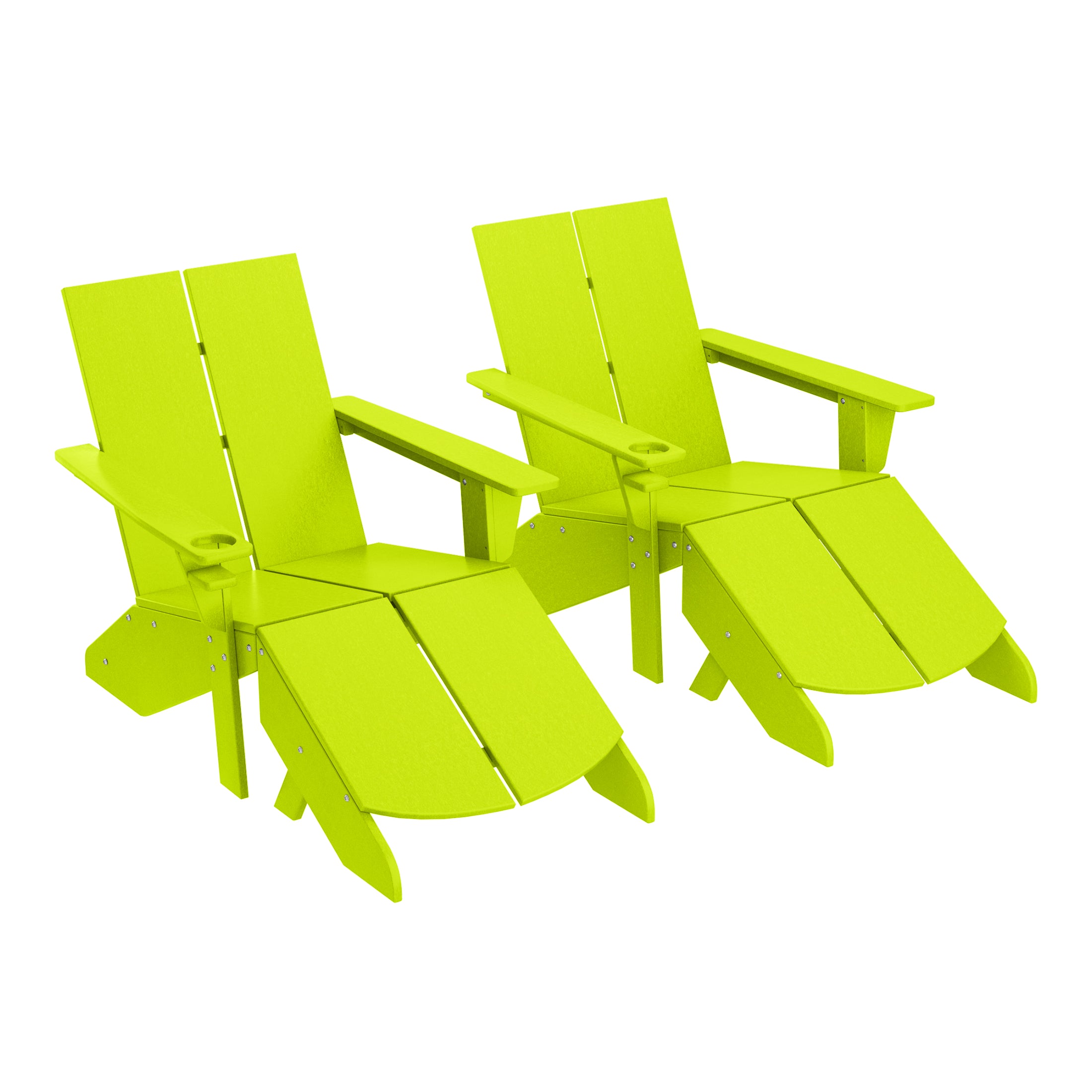 Seaview Outdoor 4-Piece HDPE Modern Adirondack Chairs Set with Folding Patio Ottomans and Cup Holder