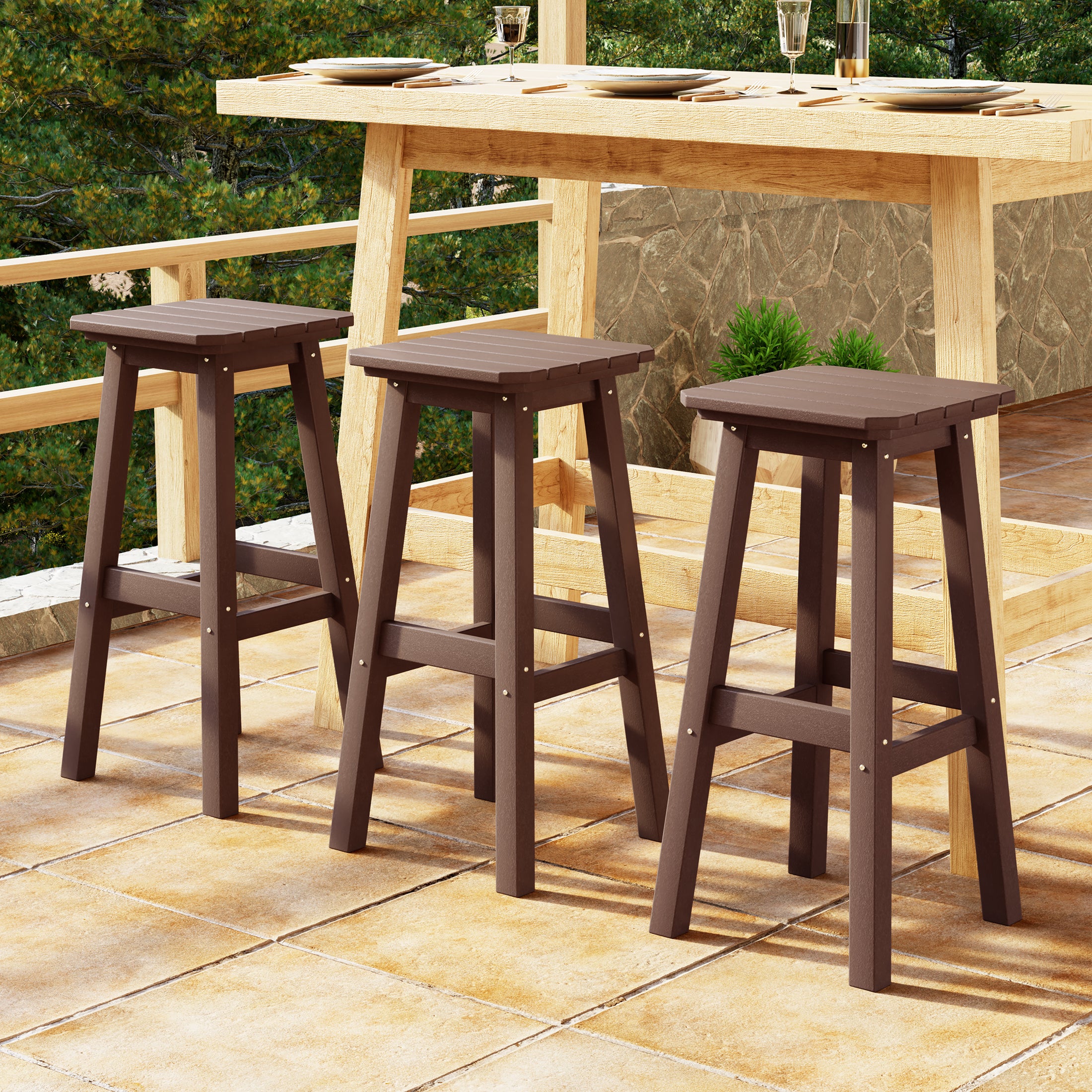 Paradise 29" HDPE Outdoor Patio Square Bar Stools (Set of 3)
