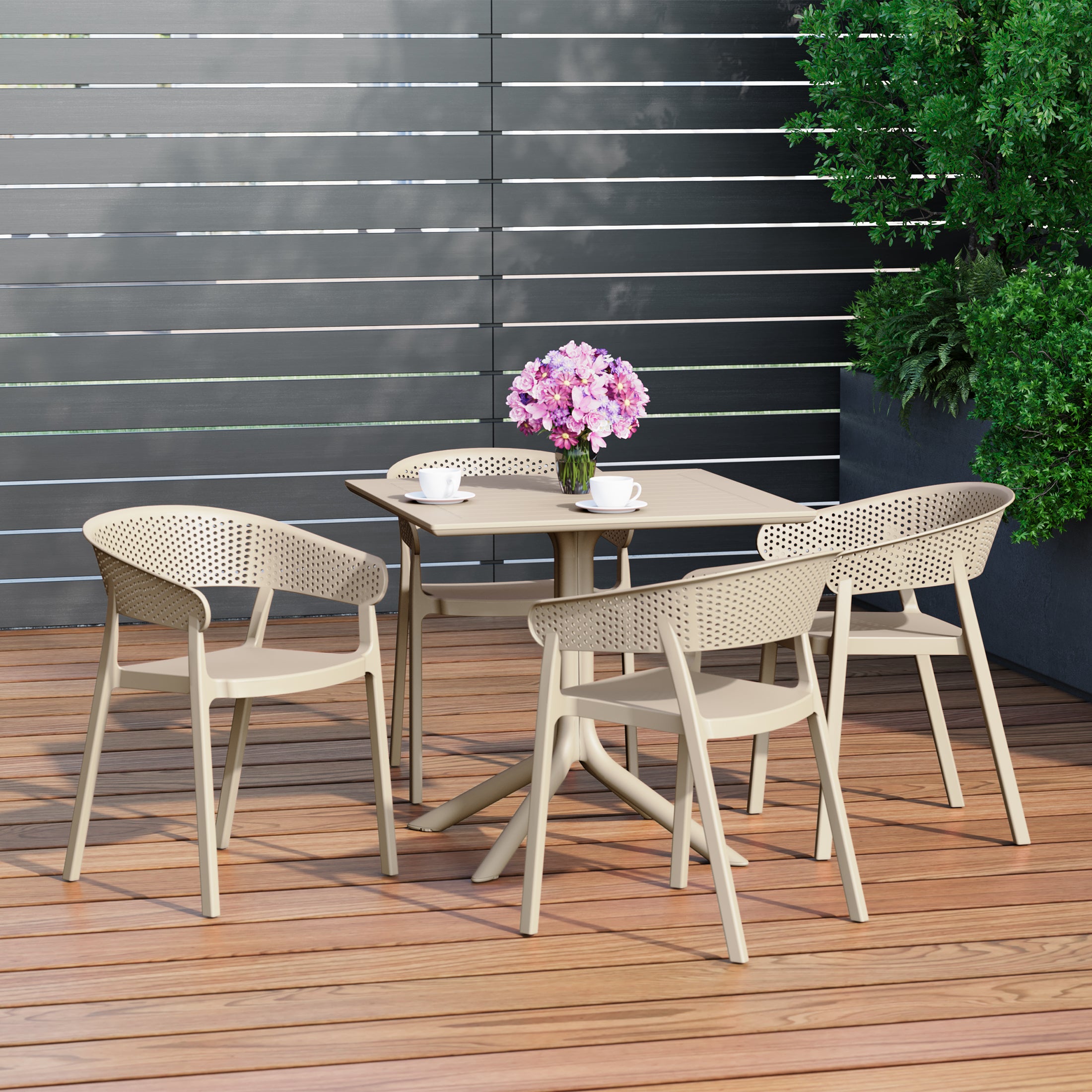 Sunshine 5-Piece Outdoor Resin Square Patio Dining Table Set with Stackable Patio Dining Chairs