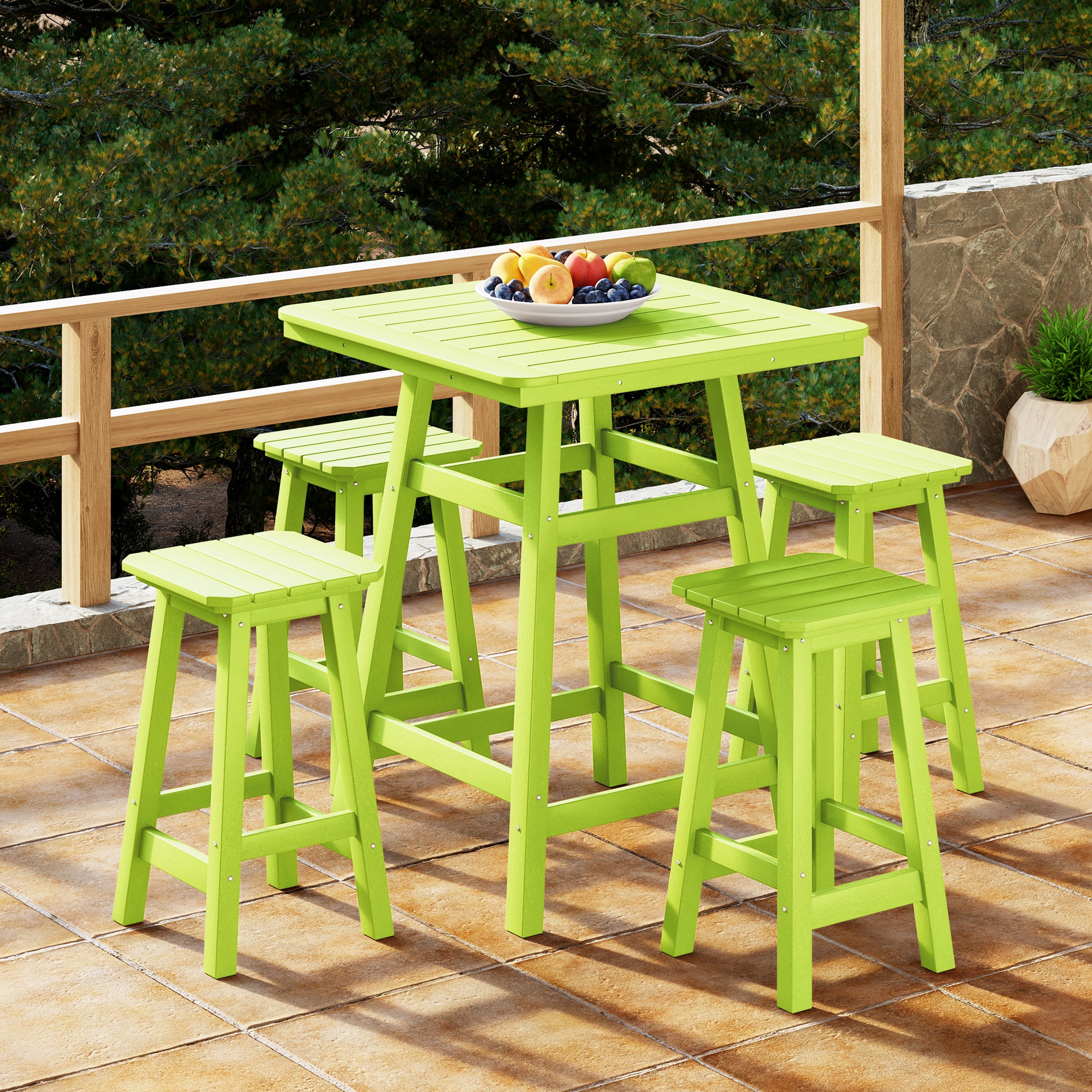 Paradise 5-Piece HDPE Outdoor Patio Dining Bar Bistro Table Set with Counter High Bar Stool