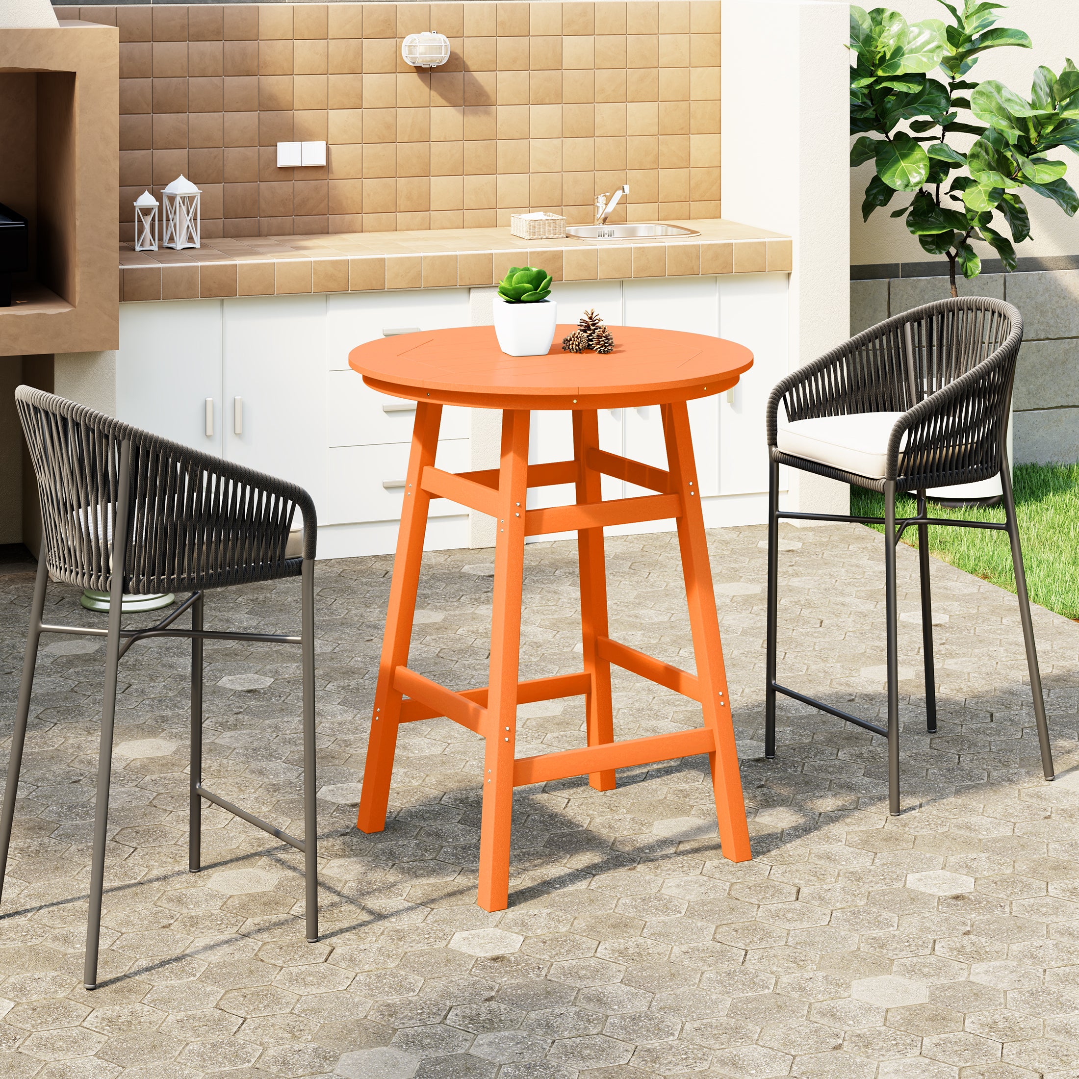 Paradise Outdoor 35" HDPE Round Patio Bar Height Table