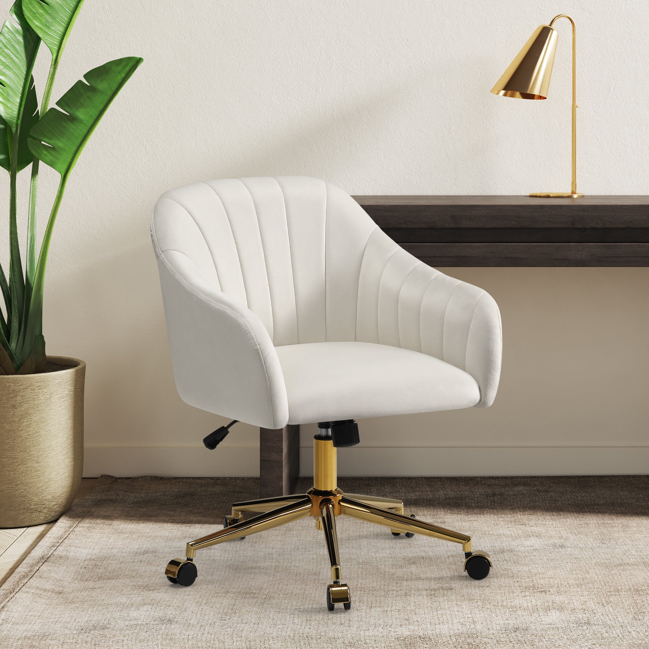 Alaia Upholstered Velvet Swivel Vanity Desk Chair With Wheels Red