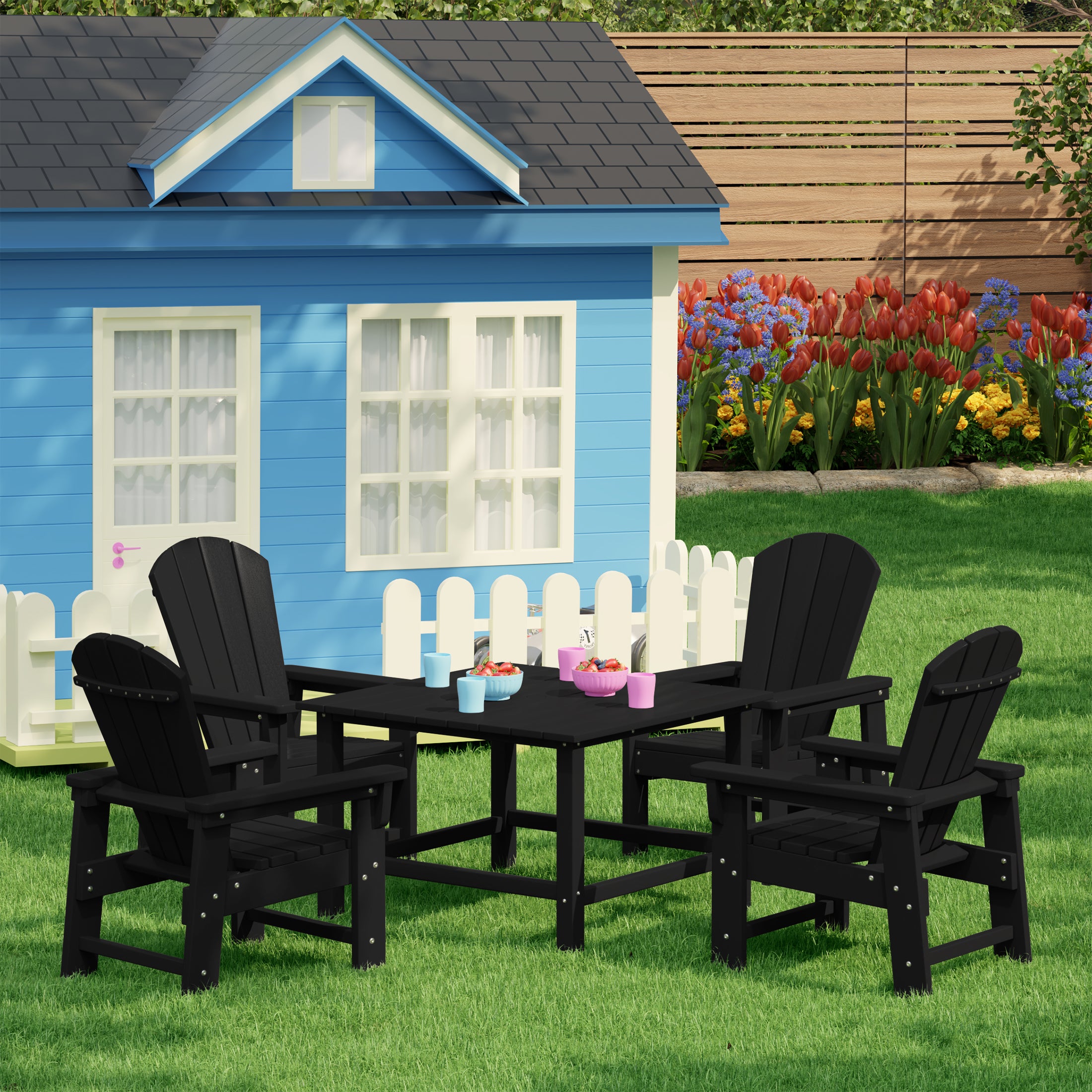 Paradise Kids 5-Piece HDPE Outdoor Square Patio Dining Table and Chairs Set