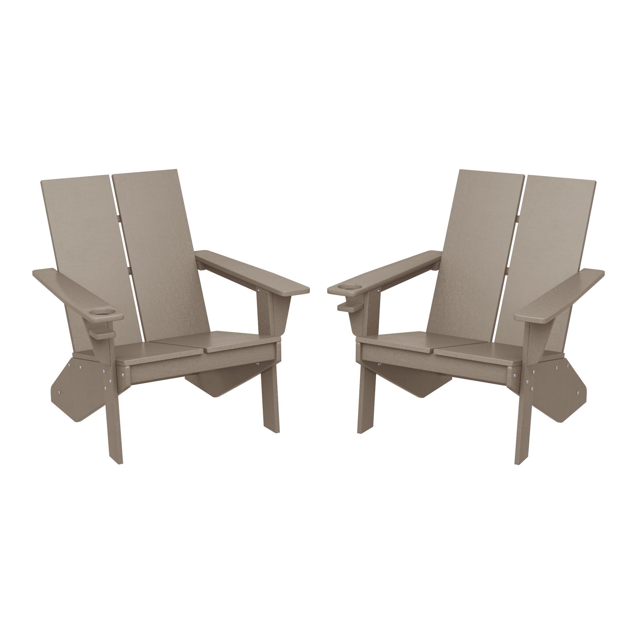 Seaview Outdoor HDPE Modern Adirondack Chair with Cup Holder (Set of 2)