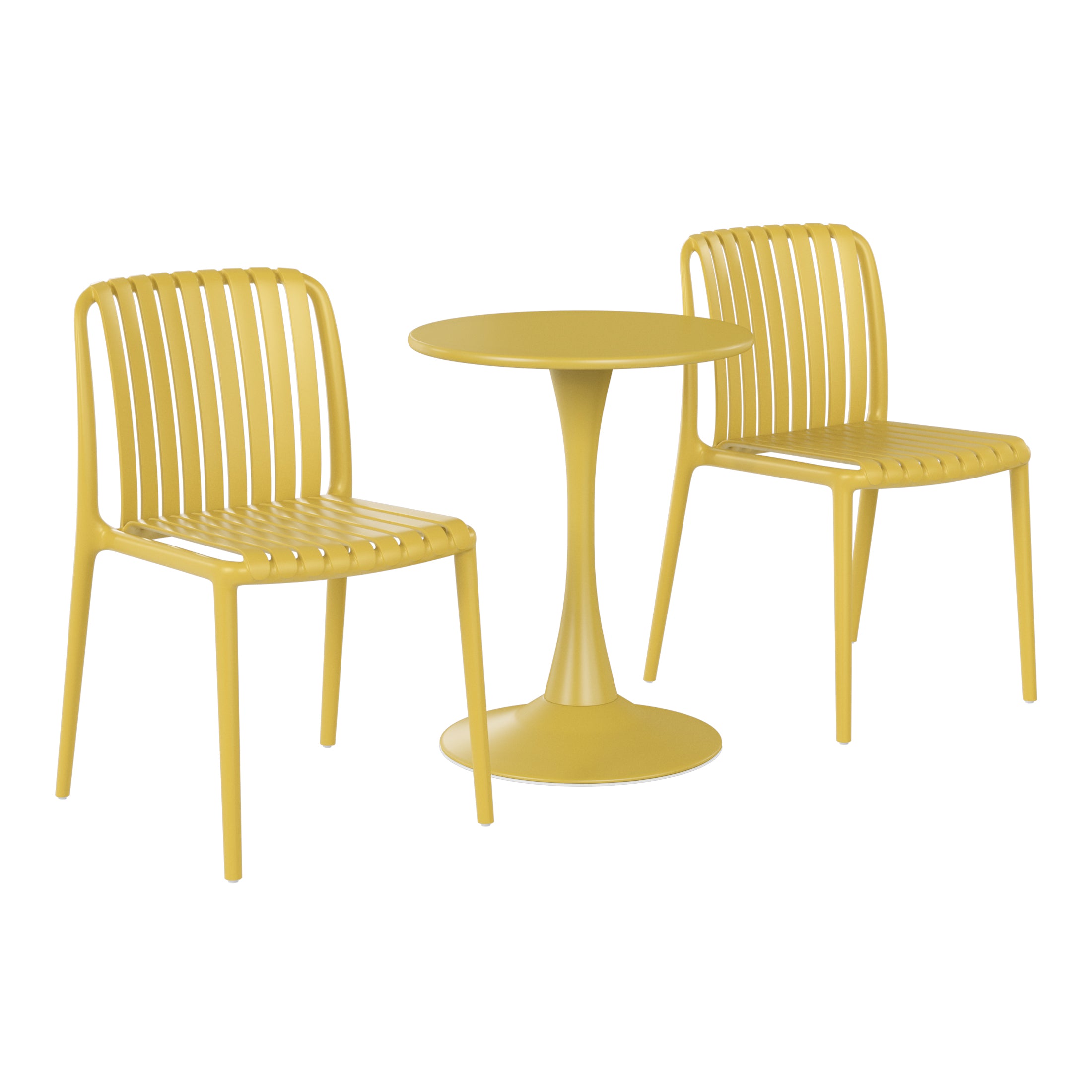 Sunshine 3-Piece Outdoor Metal Dining Table Set And Stackable Resin Patio Chairs
