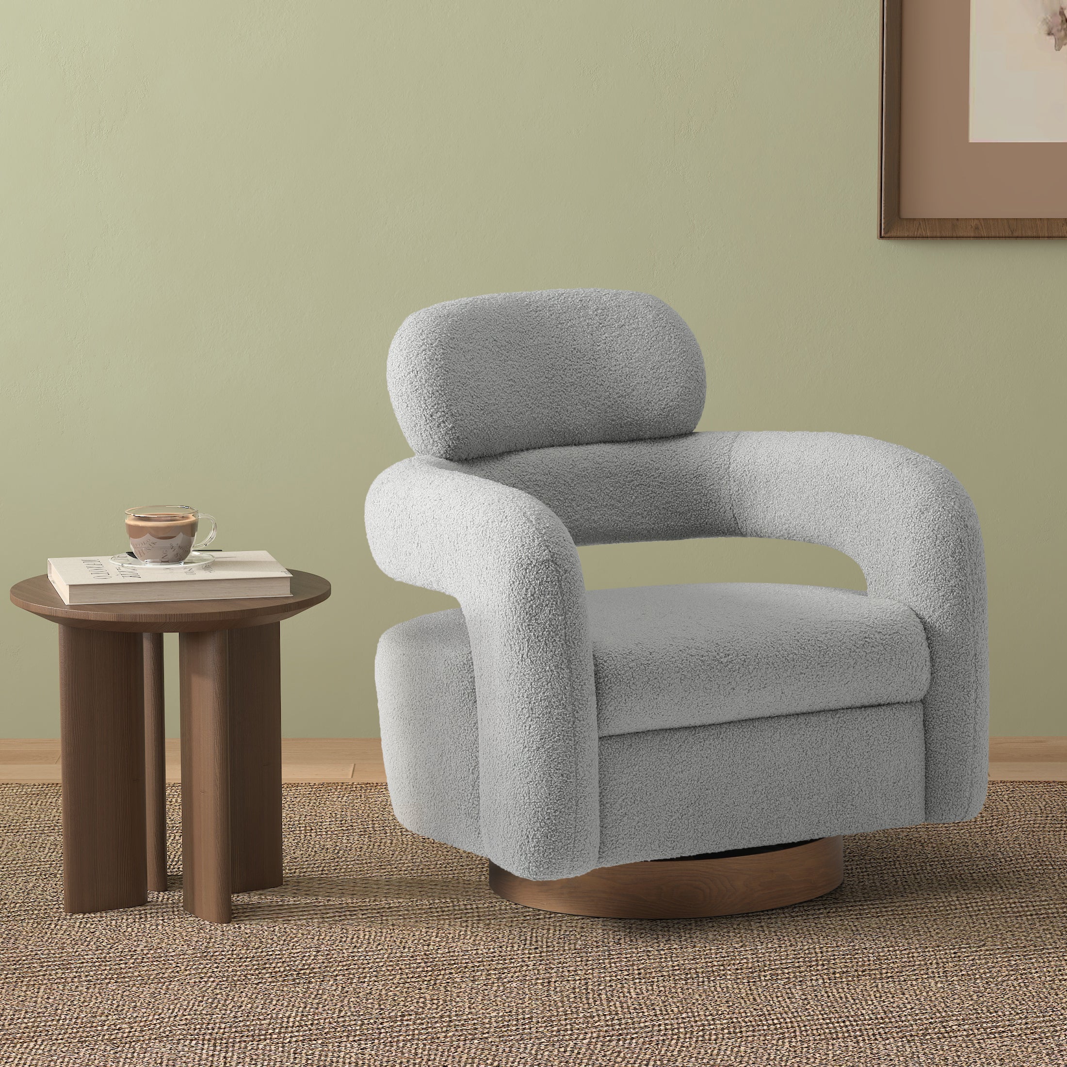 Celine Mid-Century Modern Sherpa Swivel Barrel Accent Chair