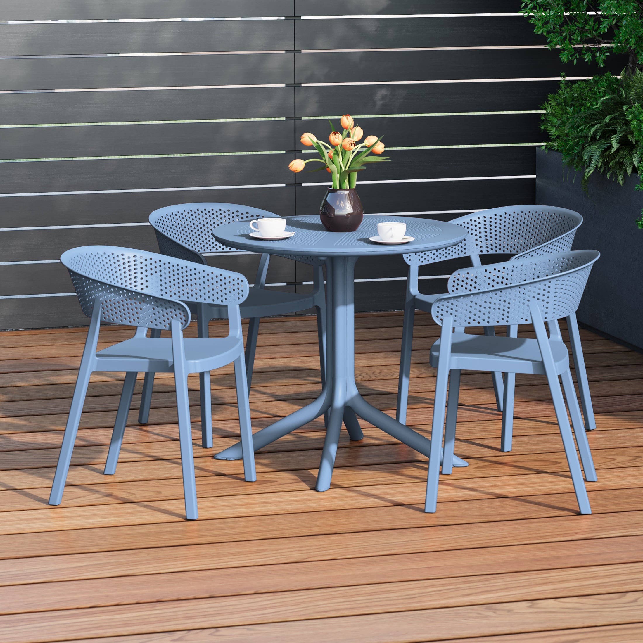 Sunshine 5-Piece Modern Patio Round Dining Table Set with Stackable Patio Dining Chairs